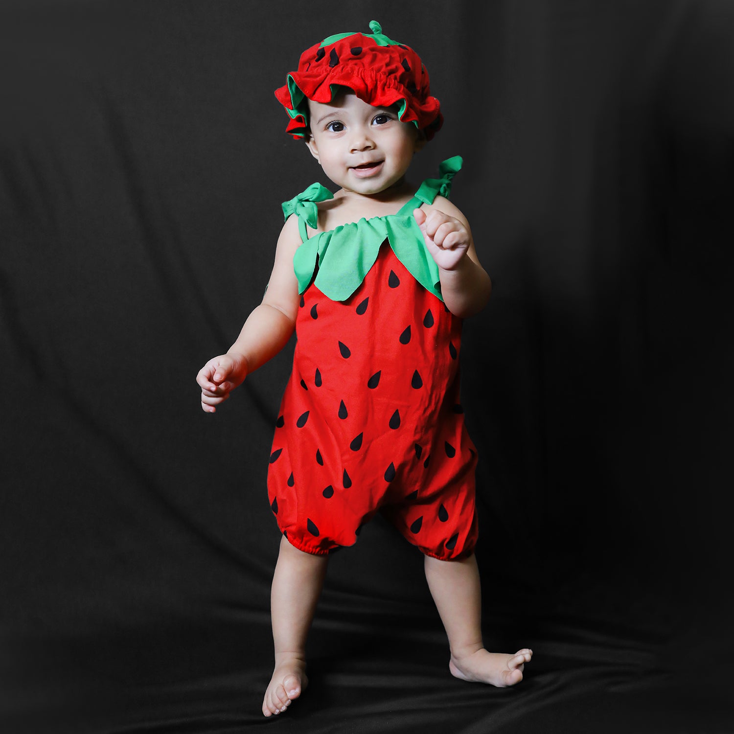 Baby Moo Stylish Strawberry Costume 2pcs Cap And Fancy Dress - Red