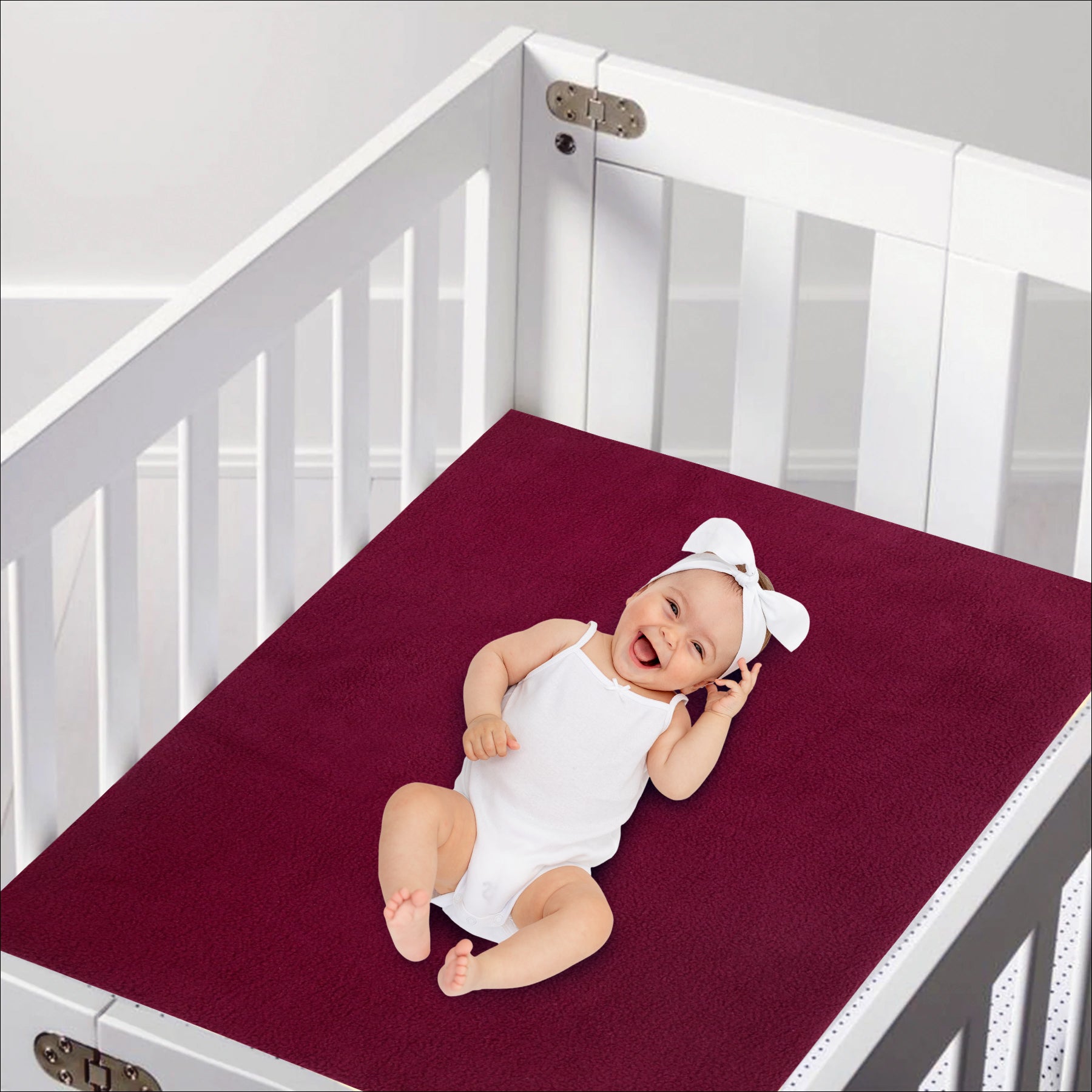 Plain Maroon Water-Resistant Bed Protector - 3 sizes - Baby Moo