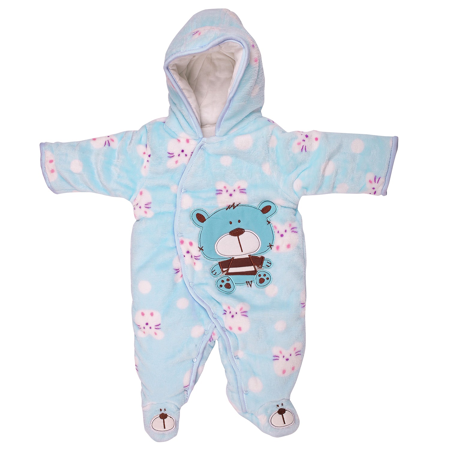 BFF Bear Blue Winter Quilted Hooded Romper - Baby Moo