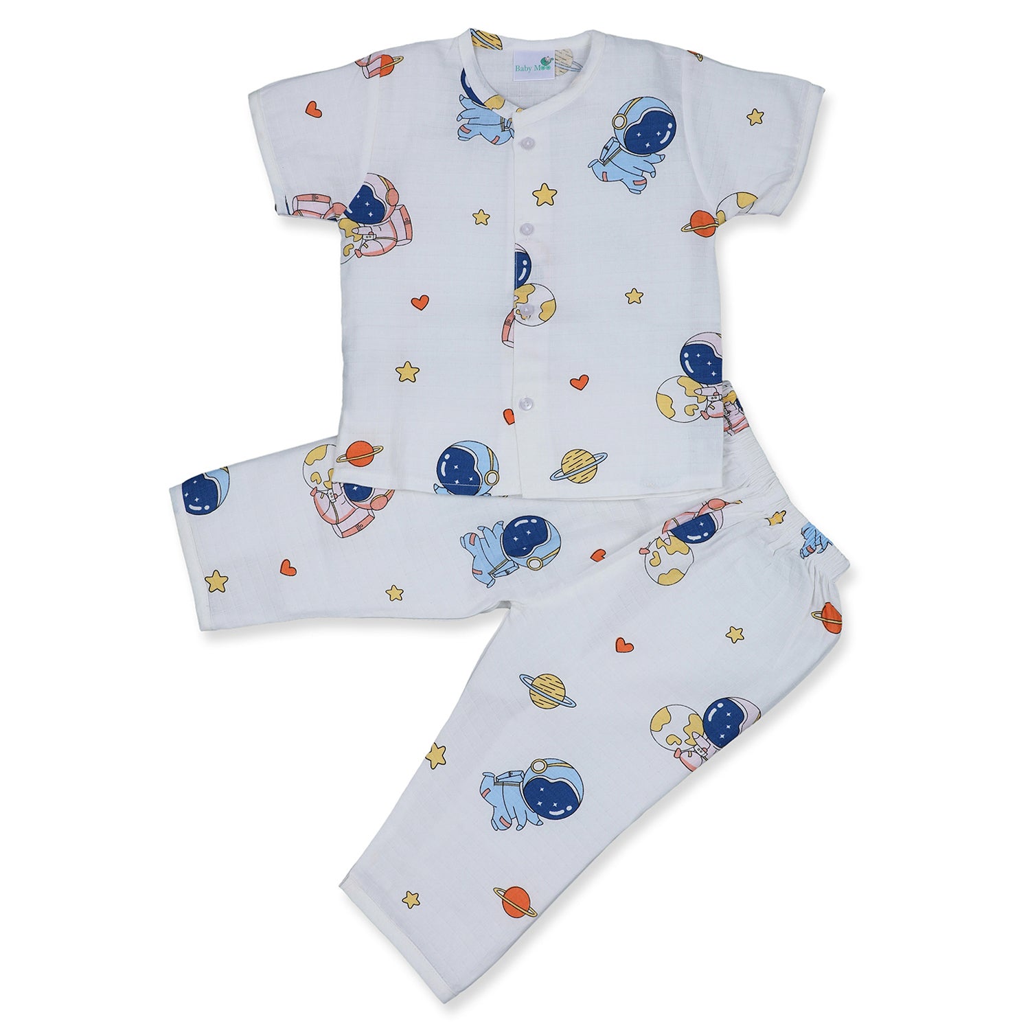 Baby Moo Astronaut In Space Shirt And Pyjama Night Suit - White - Baby Moo