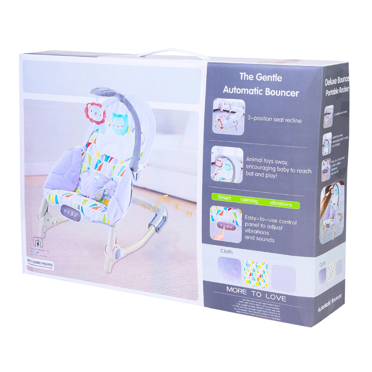 Automatic 3 Position Seat Recliner Bouncer Abstract Grey - Baby Moo