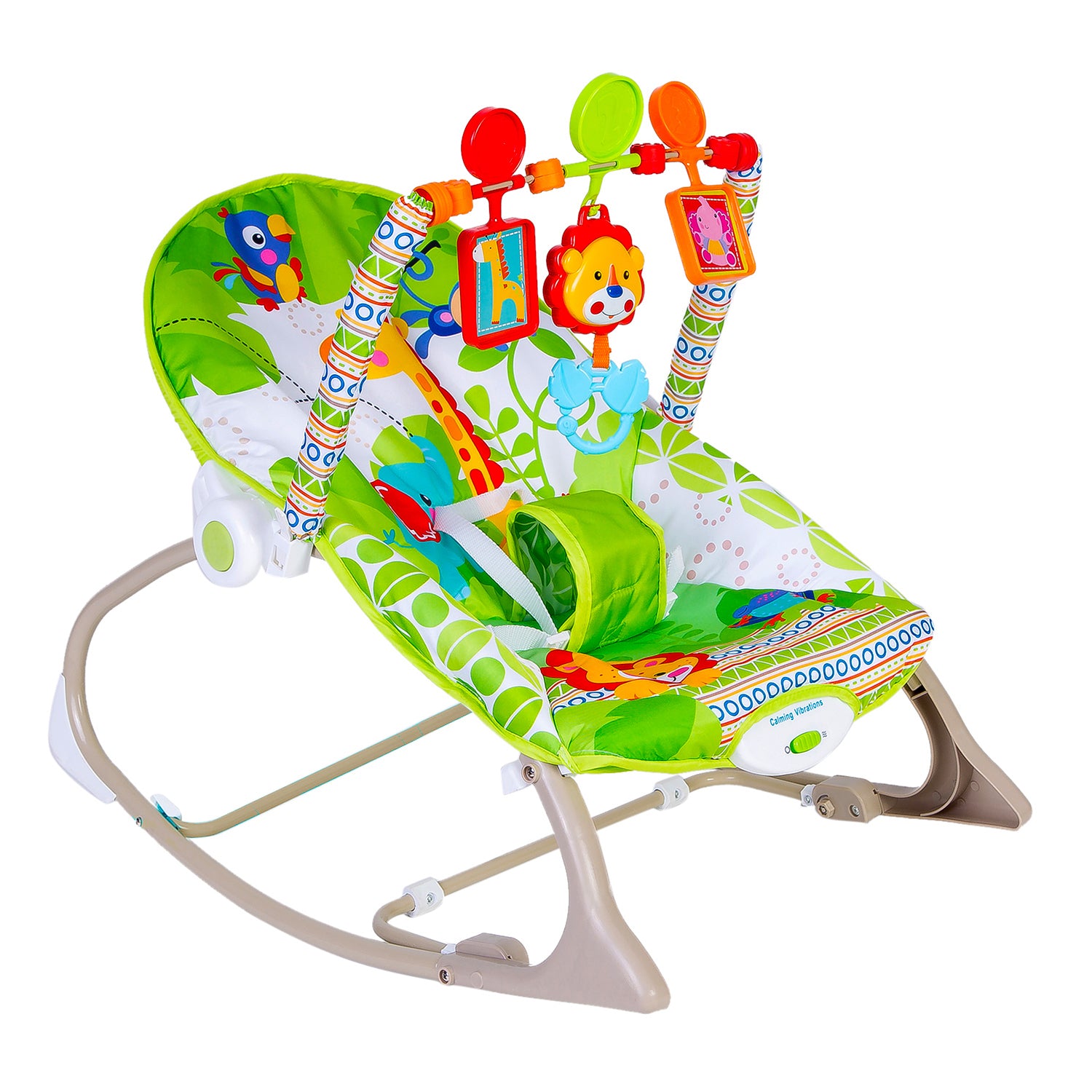 Newborn To Toddler Portable Rocker With Hanging Toys Jungle Green - Baby Moo