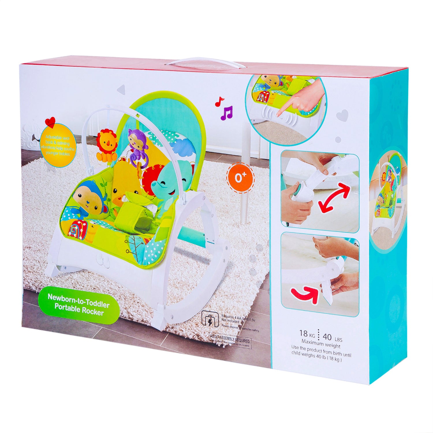 Newborn To Toddler Happy Baby Bouncer With Hanging Toys Green - Baby Moo