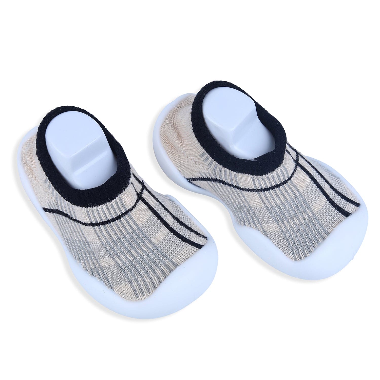 Baby Moo Checked Rubber Comfortable Sole Slip-On Sock Shoes - Black - Baby Moo