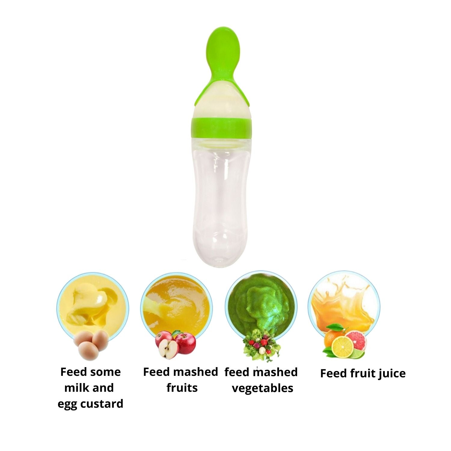 Green 90 Ml Squeeze Bottle Feeder With Dispensing Spoon - Baby Moo