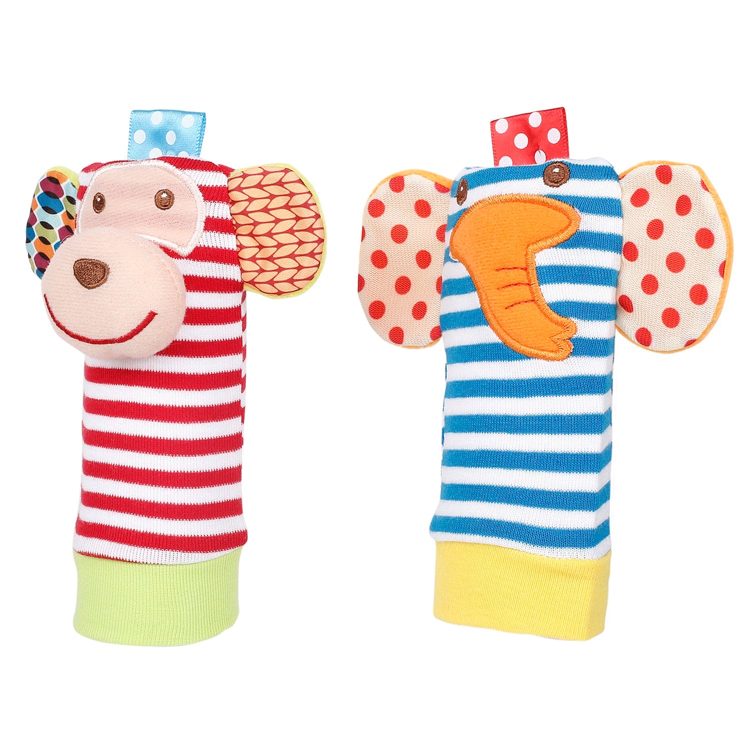 Elephant And Monkey Multicolour Set of 2 Socks Rattle - Baby Moo