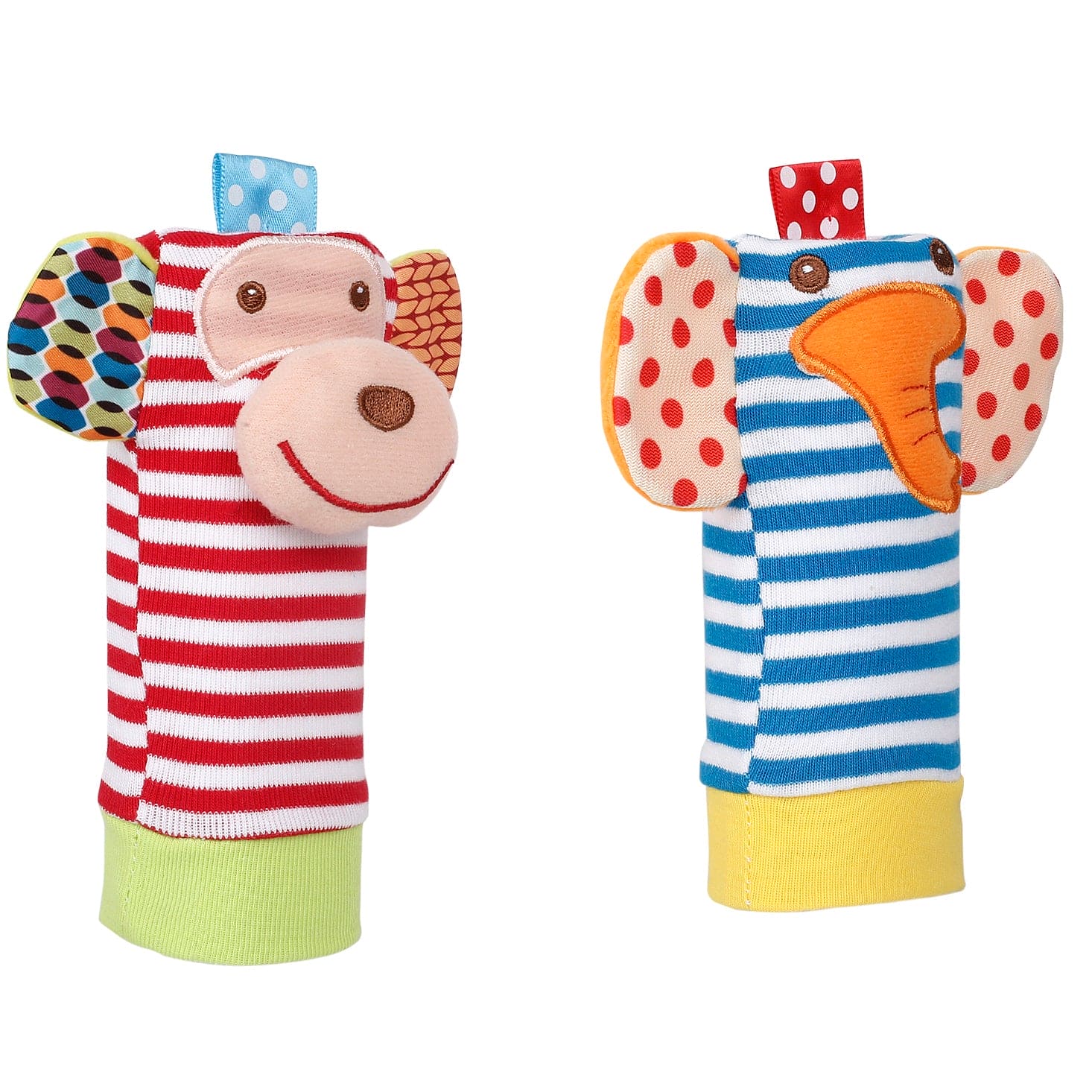 Elephant And Monkey Multicolour Set of 2 Socks Rattle - Baby Moo