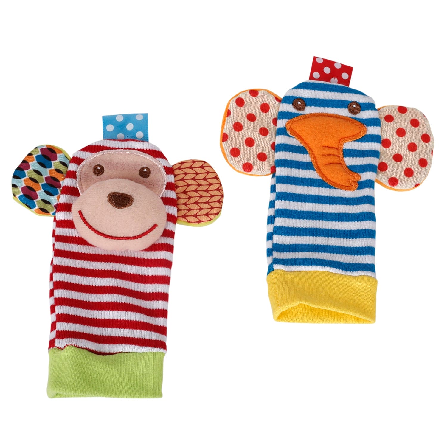 Elephant And Monkey Multicolour Set of 2 Socks Rattle - Baby Moo