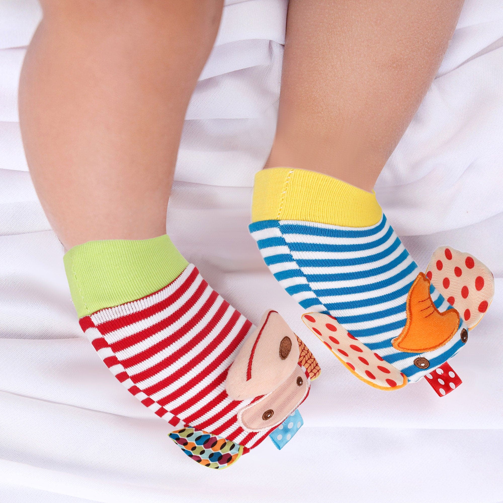 Elephant And Monkey Multicolour Set of 2 Socks Rattle - Baby Moo
