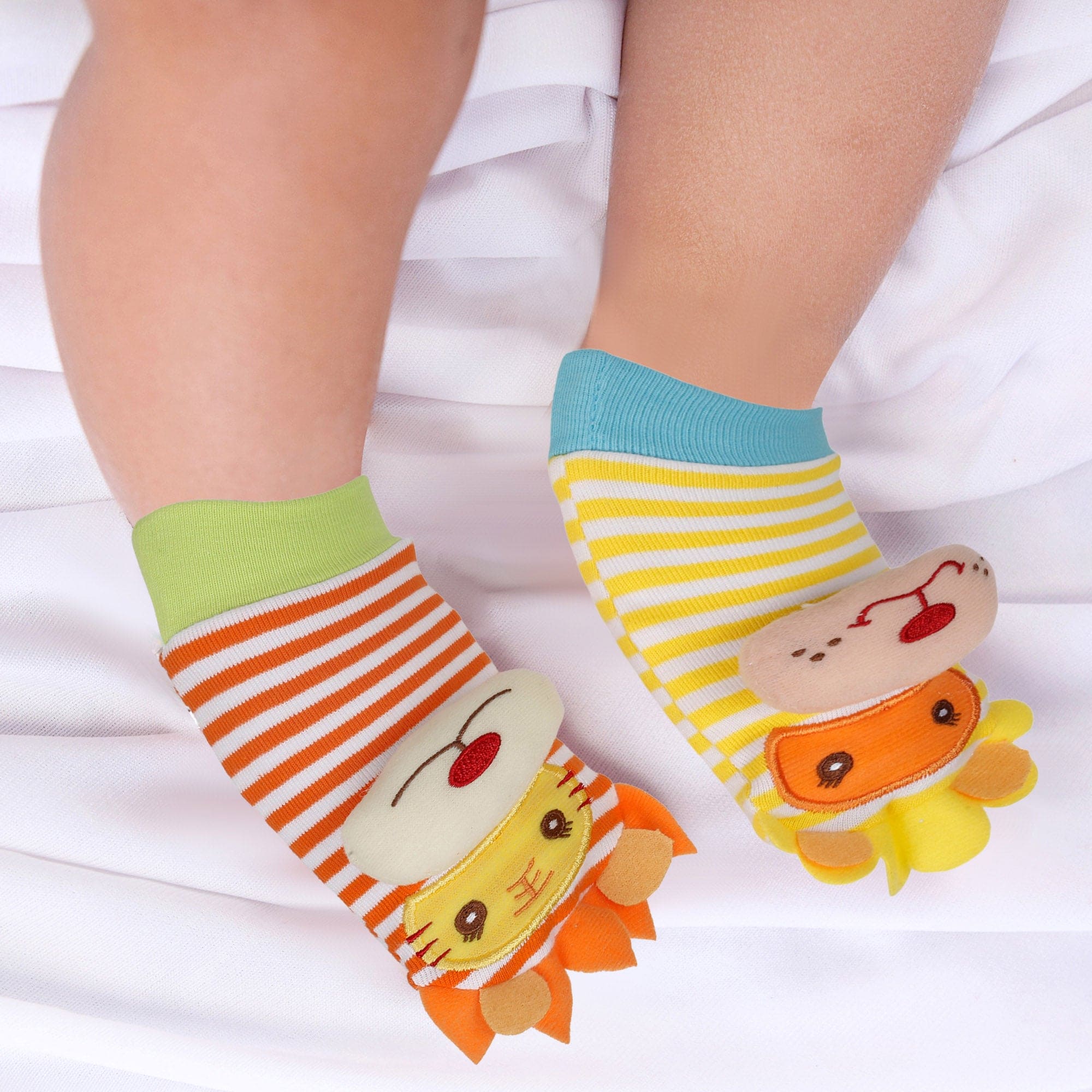 Wild Cats Yellow And Orange Set of 2 Socks Rattle - Baby Moo