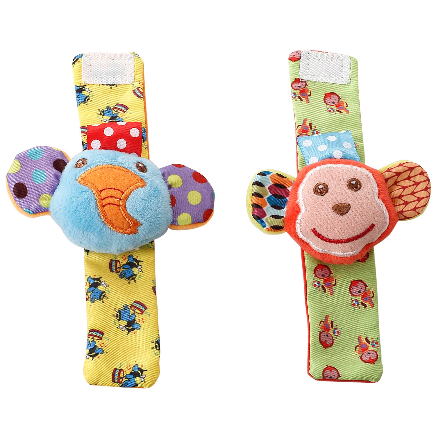 Elephant And Monkey Multicolour Set of 2 Wrist Rattle - Baby Moo