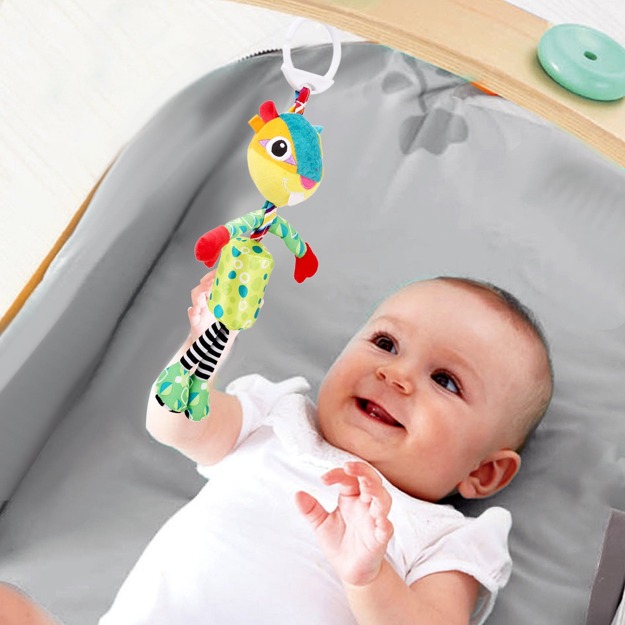 Smiling Green Hanging Musical Toy / Wind Chime Soft Rattle - Baby Moo