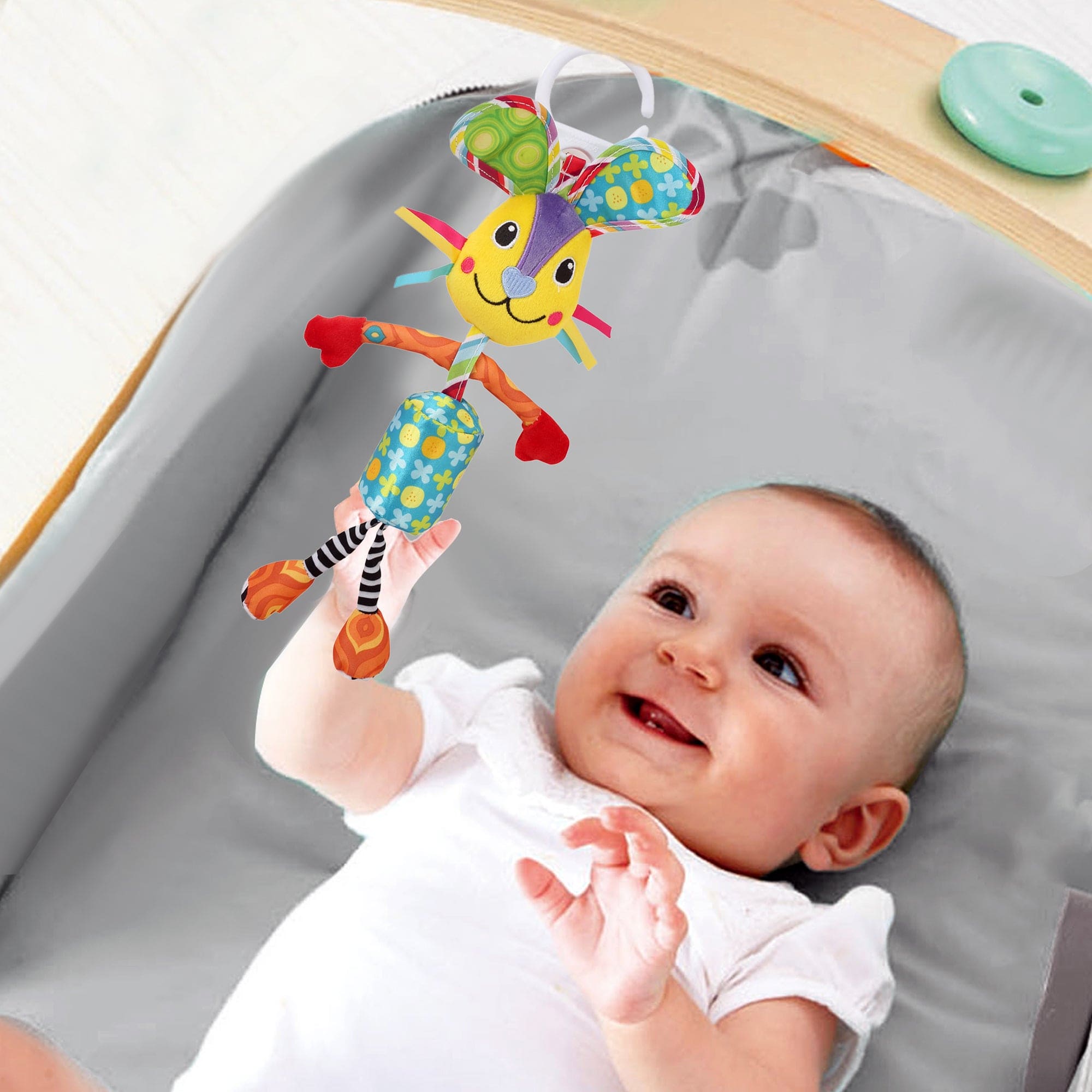 Big Earred Circus Bunny Blue Hanging Musical Toy / Wind Chime Soft Rattle - Baby Moo