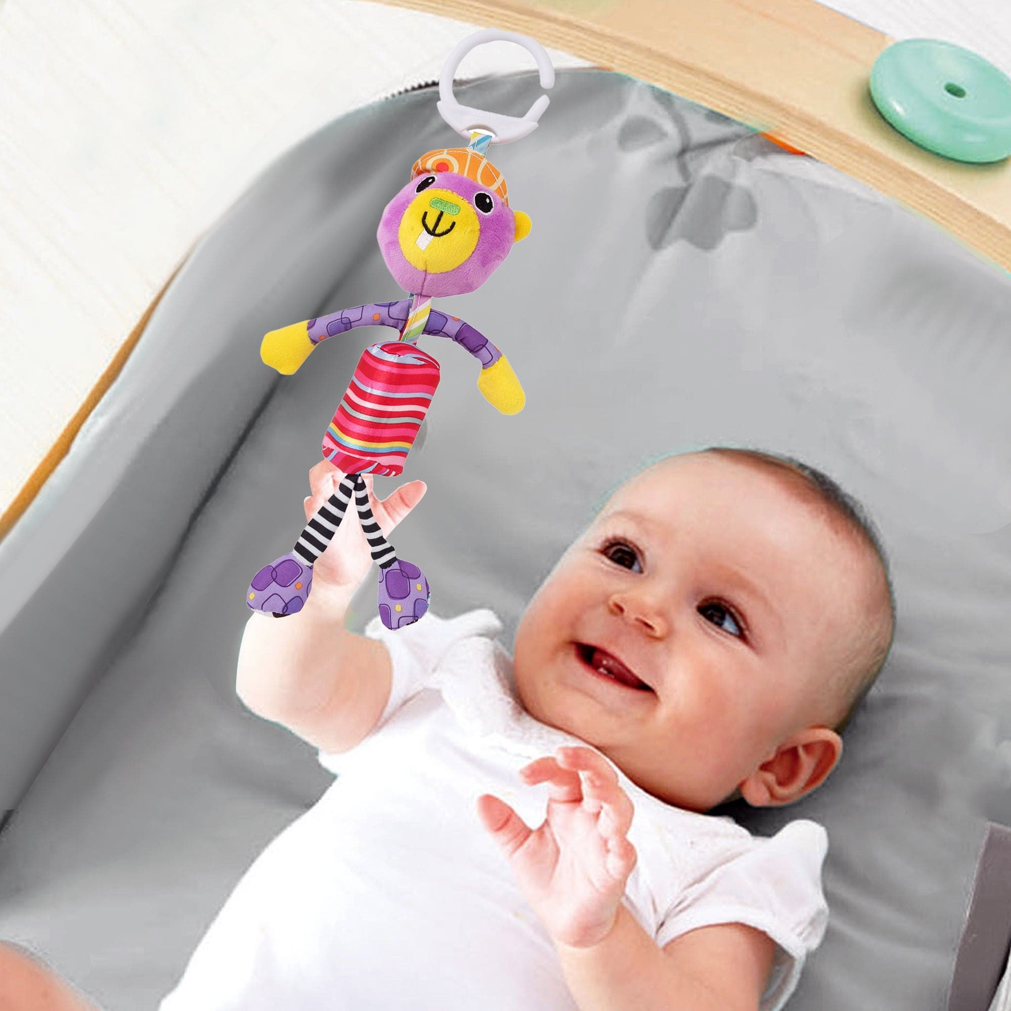Monkey Purple Hanging Musical Toy / Wind Chime Soft Rattle - Baby Moo