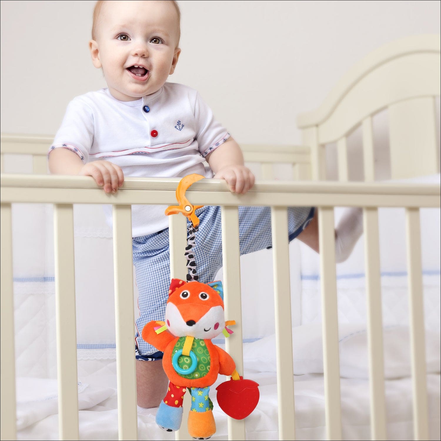Smart Fox Orange Hanging Pulling Toy With Teether - Baby Moo