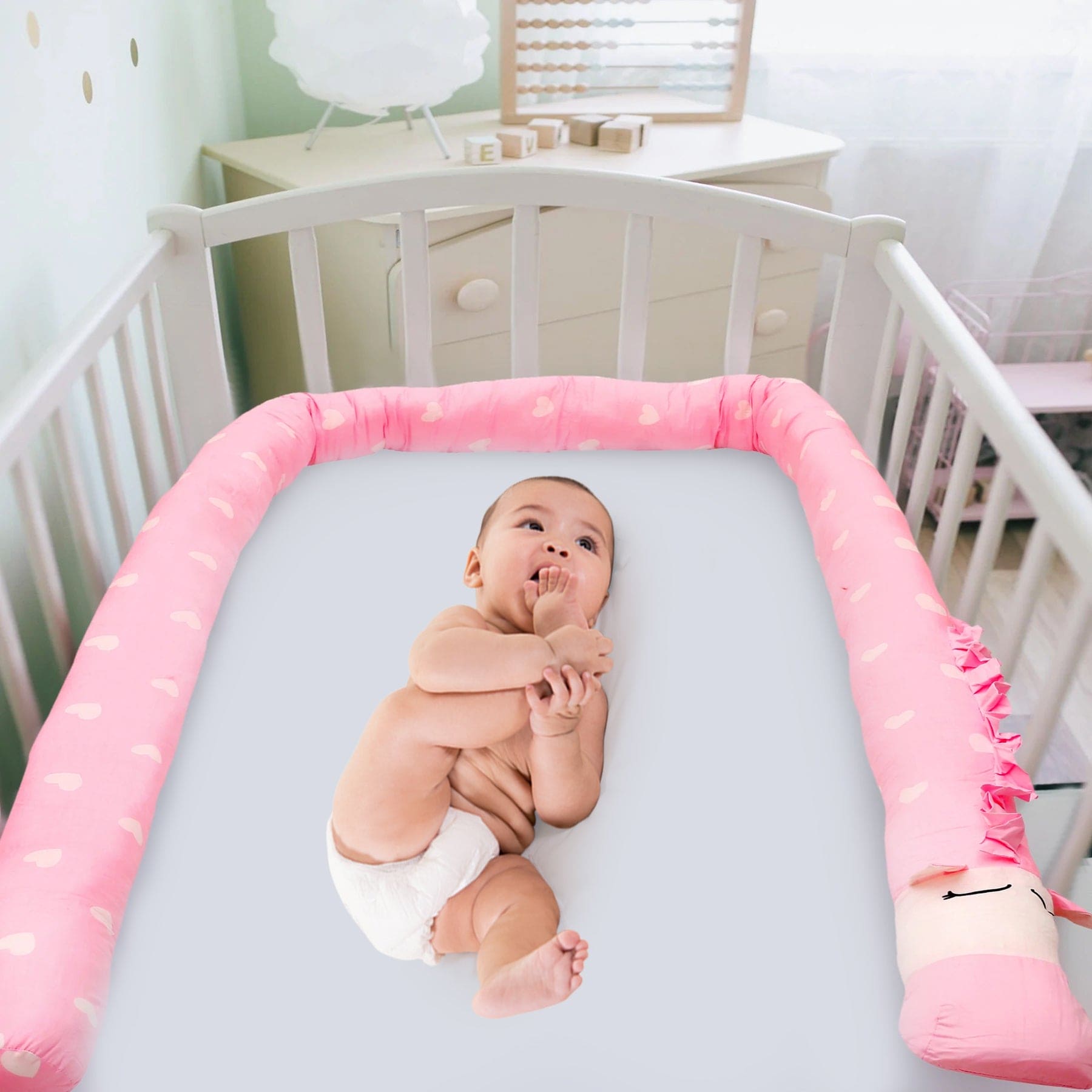 Sweetheart Pink Cot Bumper - Baby Moo