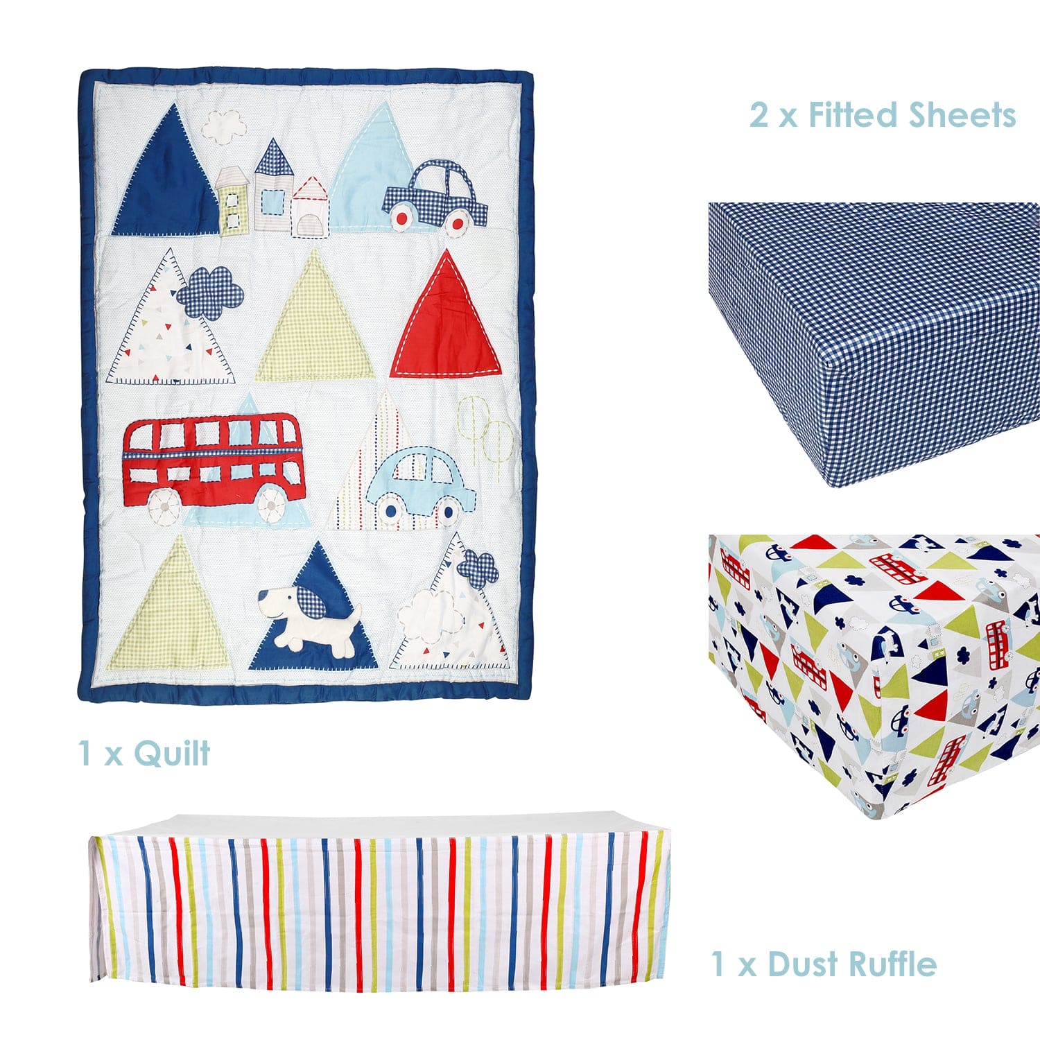 Driving Around Blue 4 Pcs Crib Set - Baby Moo