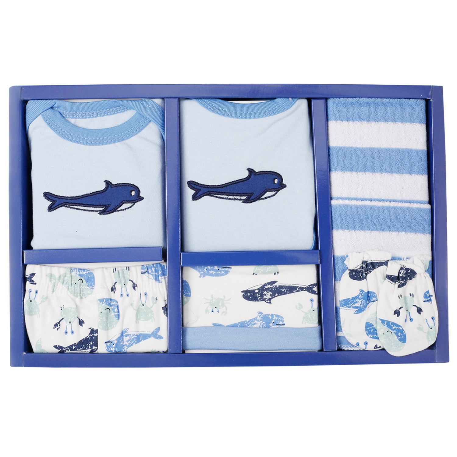 Dolphin Blue 7 Pcs Gift Set - Baby Moo