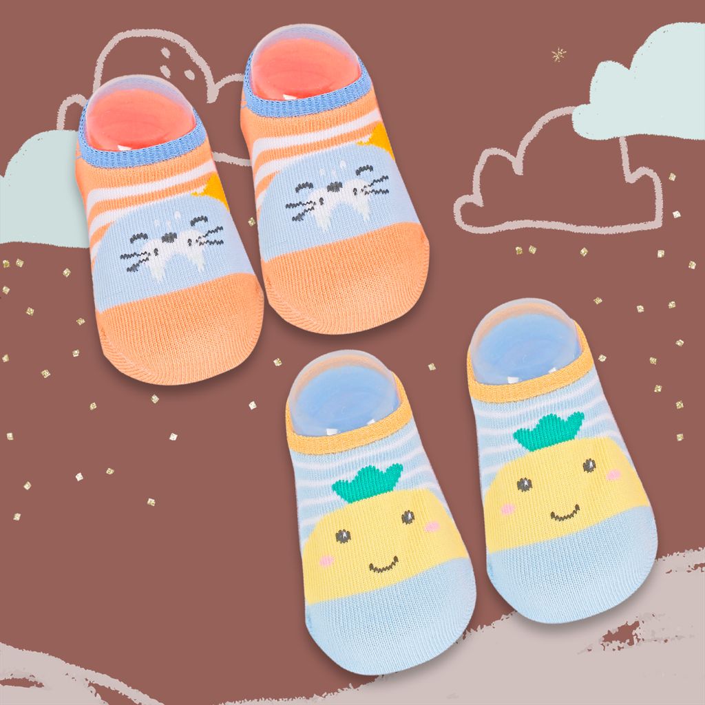 Fruits And Kitty Blue And Orange 2 Pk Socks - Baby Moo