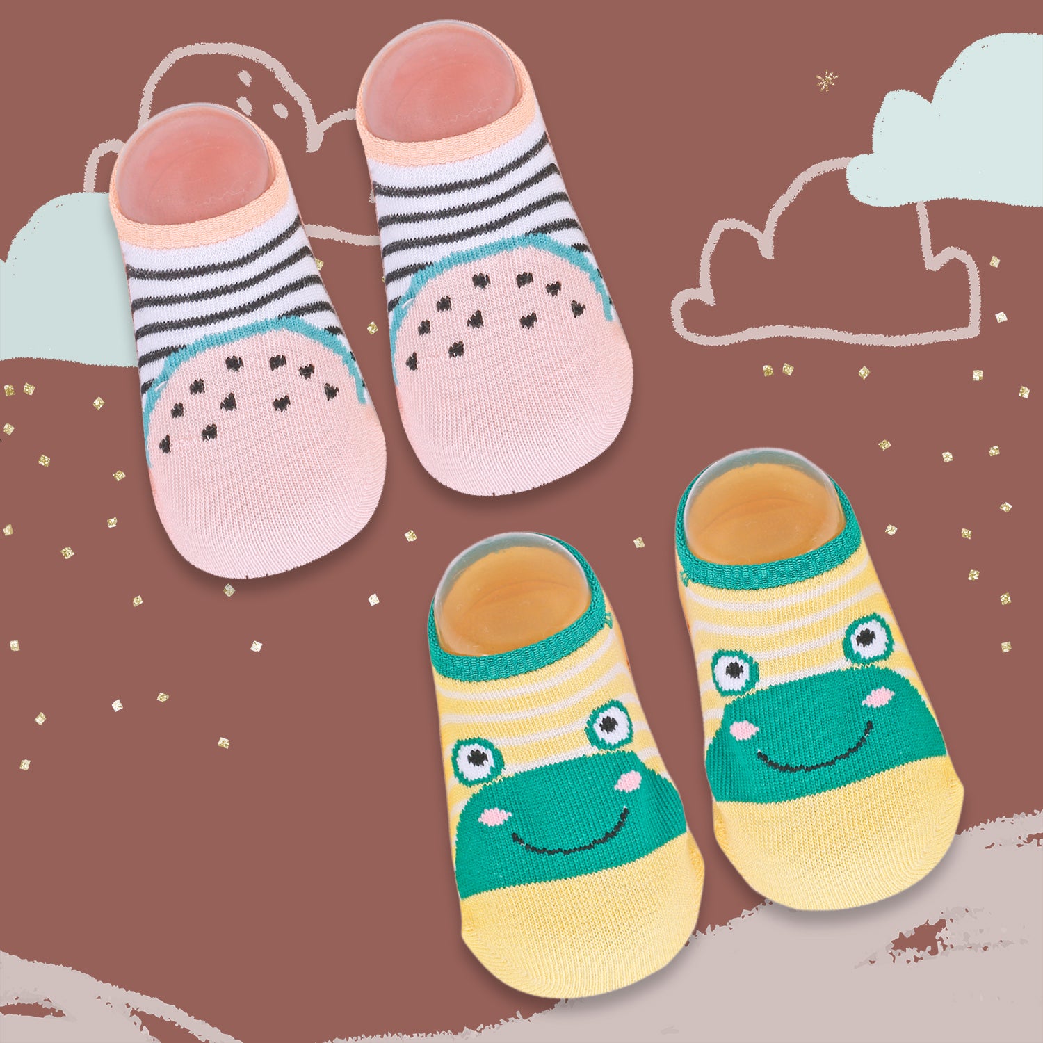 Watermelon And Frog Pink And Yellow 2 Pk Socks - Baby Moo