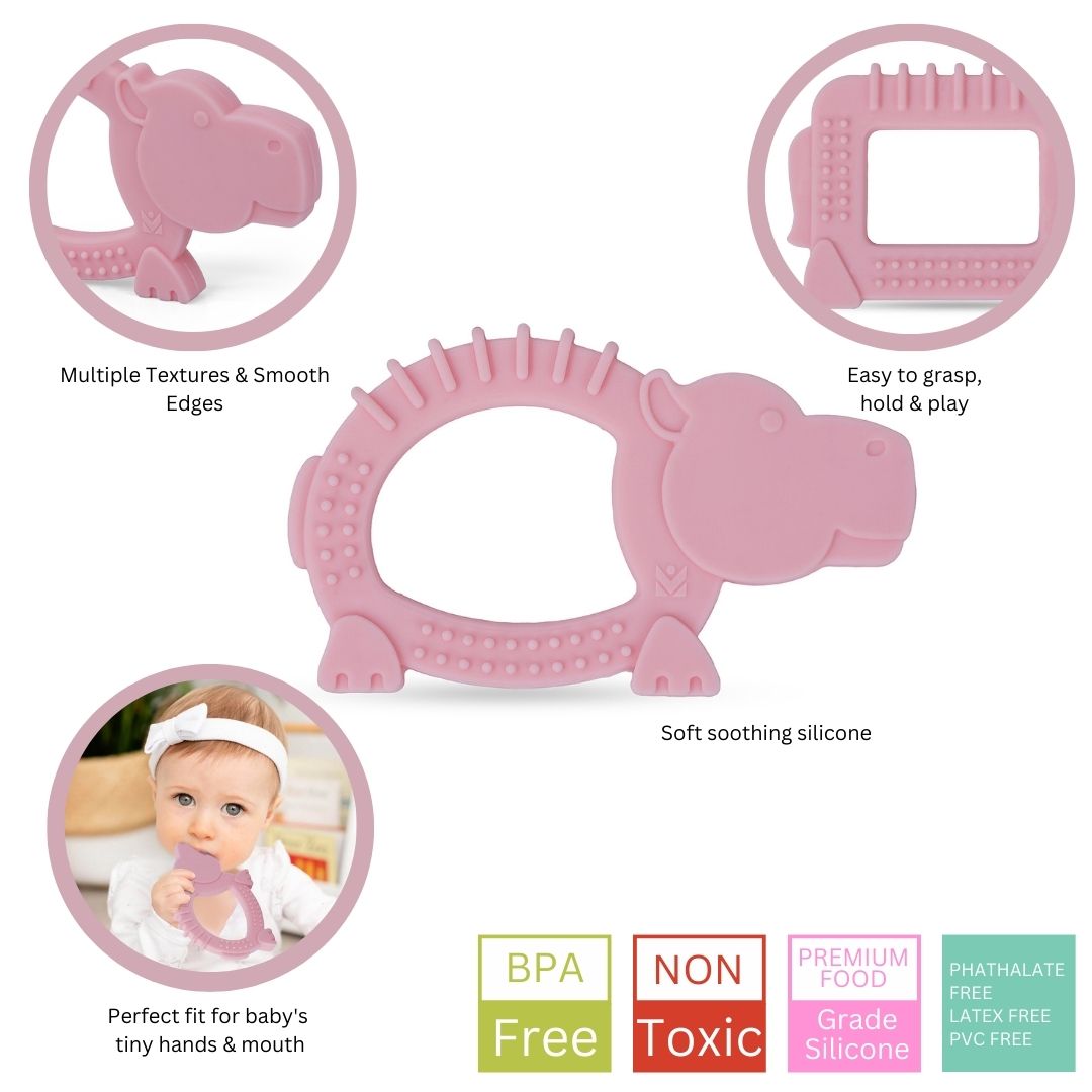 Baby Moo Hippo Soothing Silicon Teether BPA And Toxin Free - Pink - Baby Moo