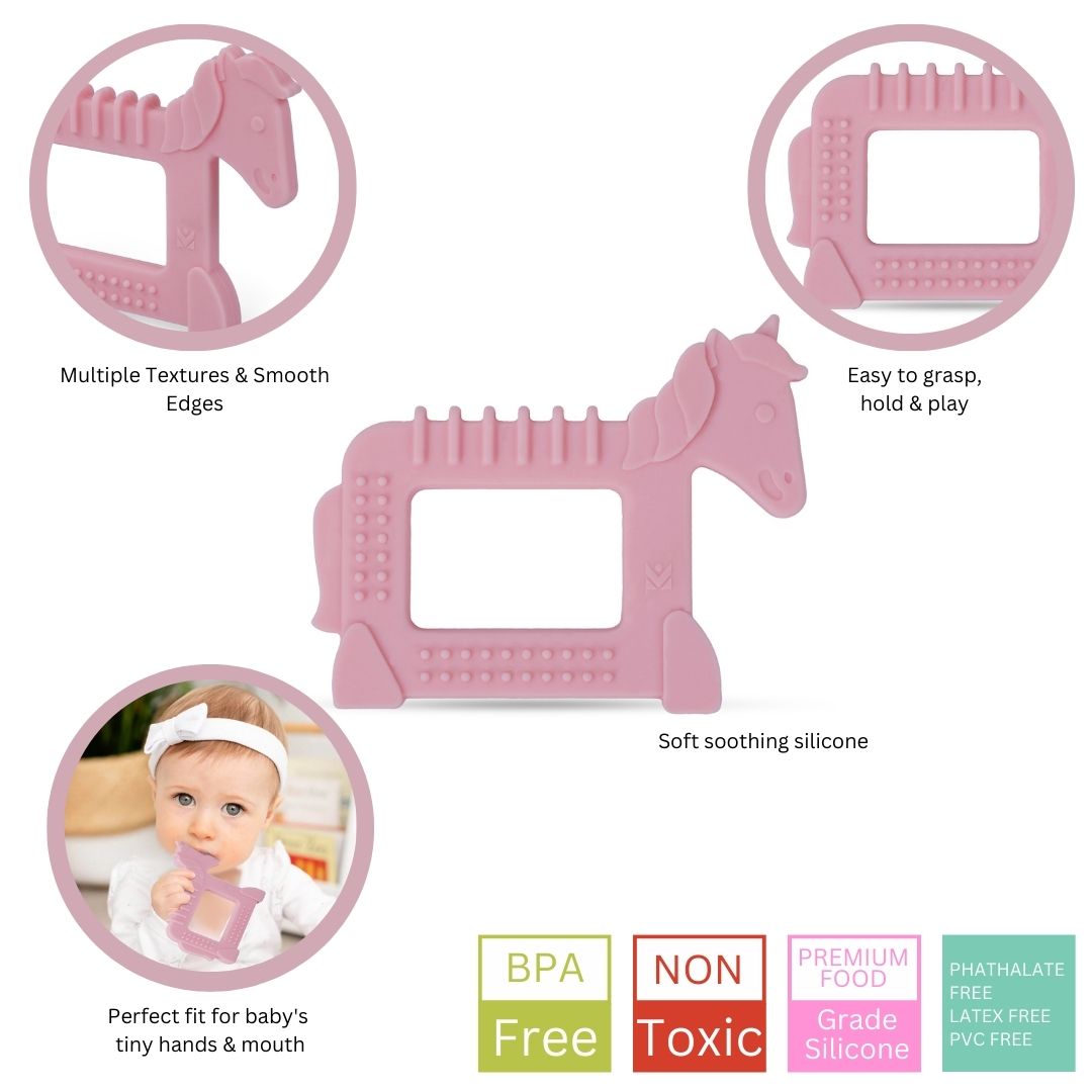 Baby Moo Unicorn Soothing Silicon Teether BPA And Toxin Free - Pink - Baby Moo