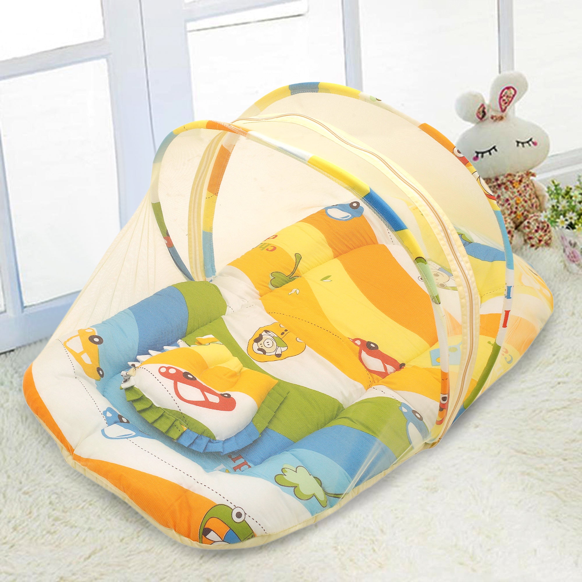 Mosquito Net Tent Mattress Set With Neck Pillow Cruising In My Car Multicolour - Baby Moo