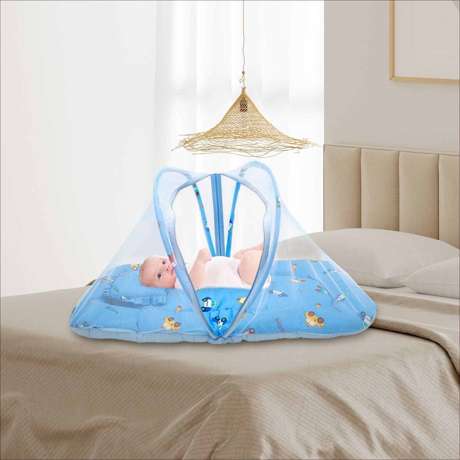 Mosquito Net Tent Mattress Set With Neck Pillow Catch Me If You Can Blue - Baby Moo