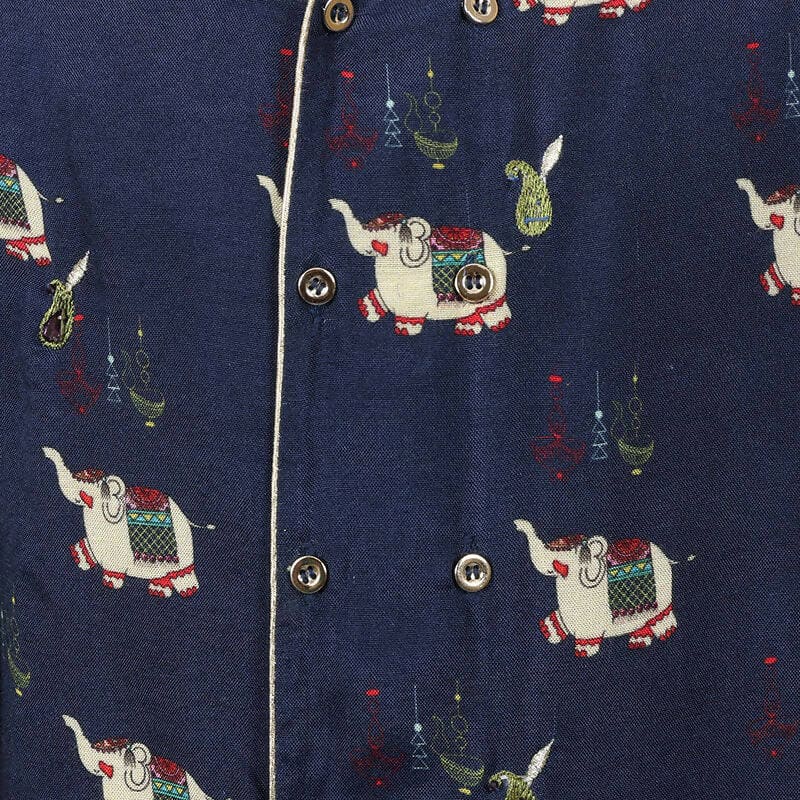 Rang Royal Elephant Cotton Kurta And Dhoti Set - Blue