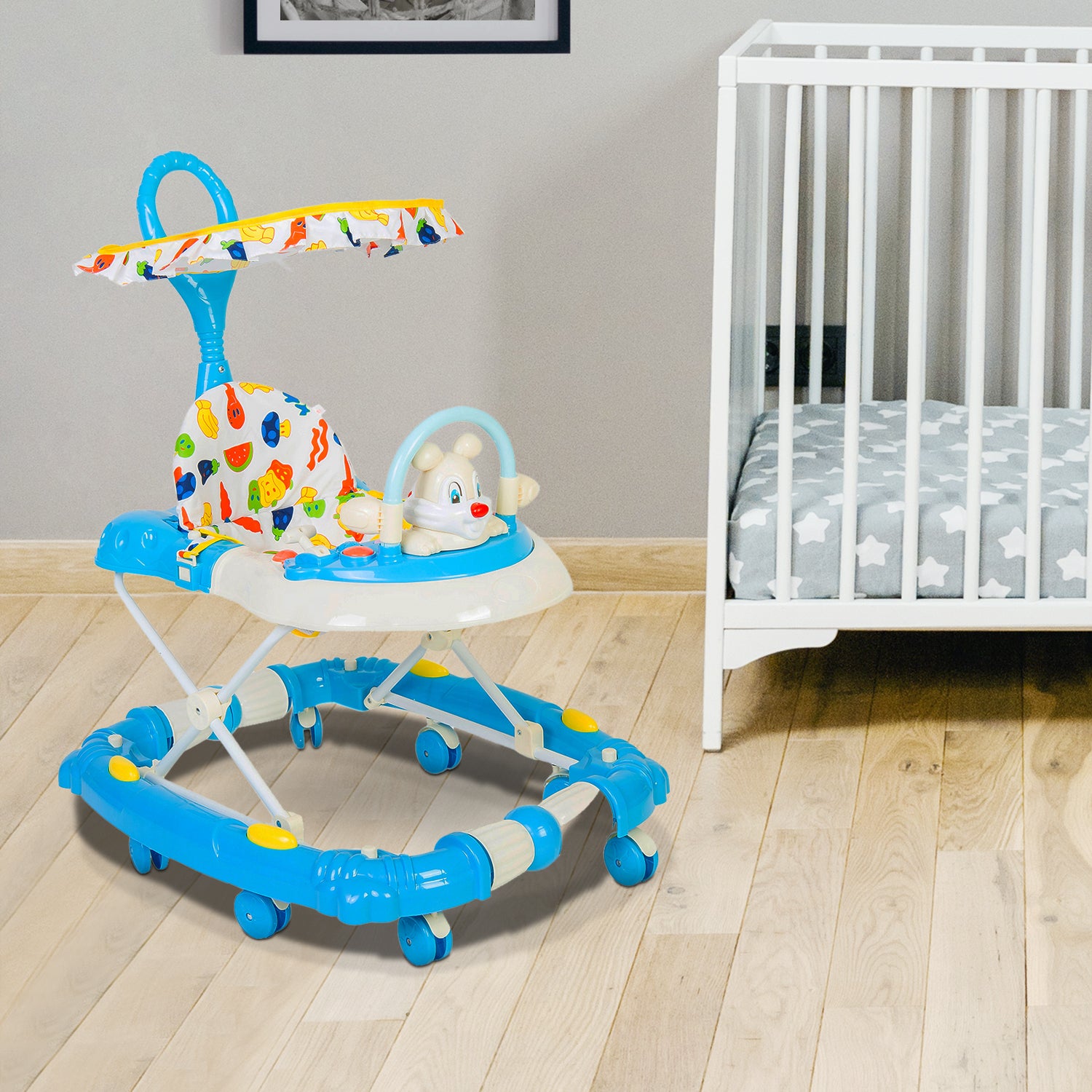 Animal Blue 2 in 1 Premium Walker Cum Rocker - Baby Moo