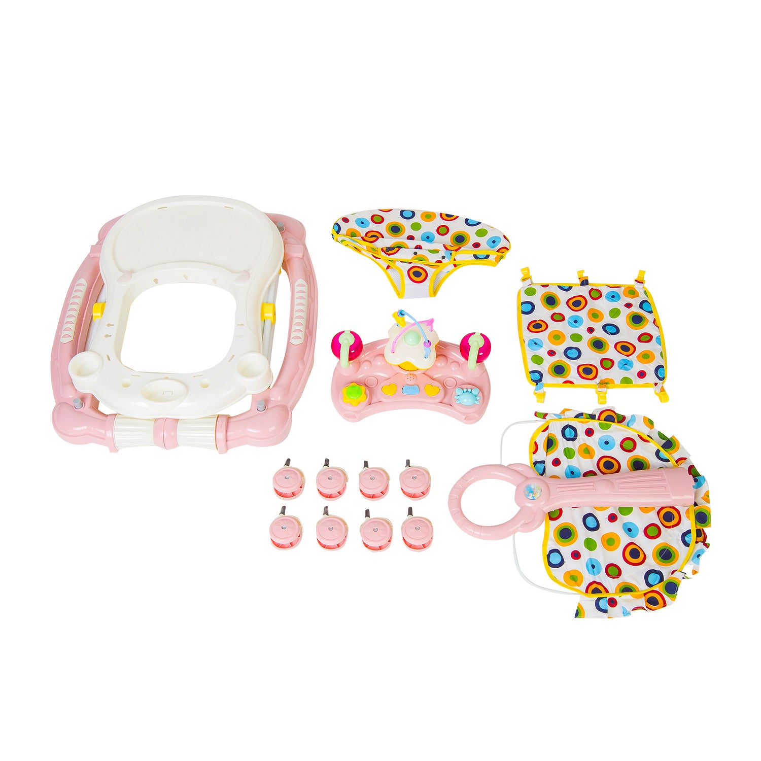 Polka Dot Baby Pink 2 in 1 Premium Walker Cum Rocker - Baby Moo