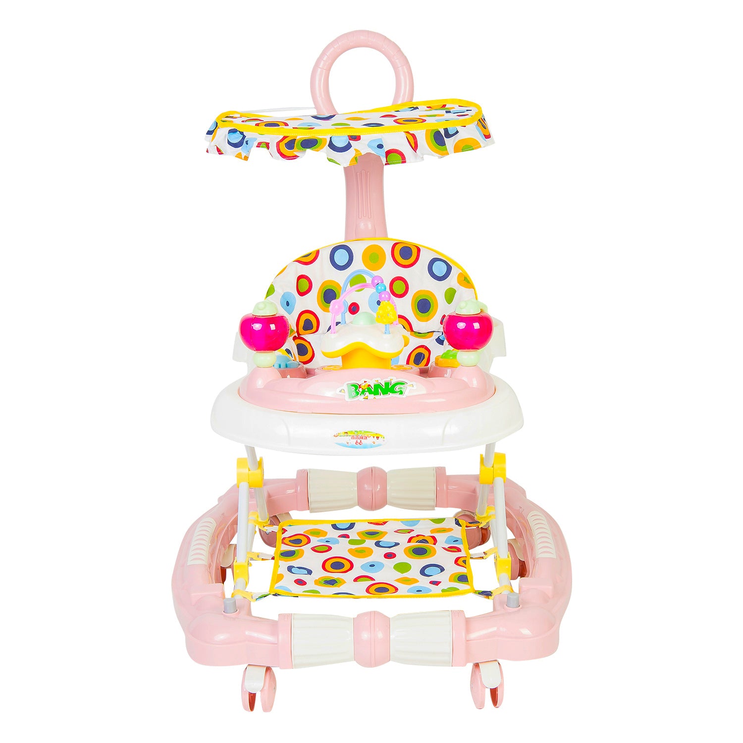 Polka Dot Baby Pink 2 in 1 Premium Walker Cum Rocker - Baby Moo