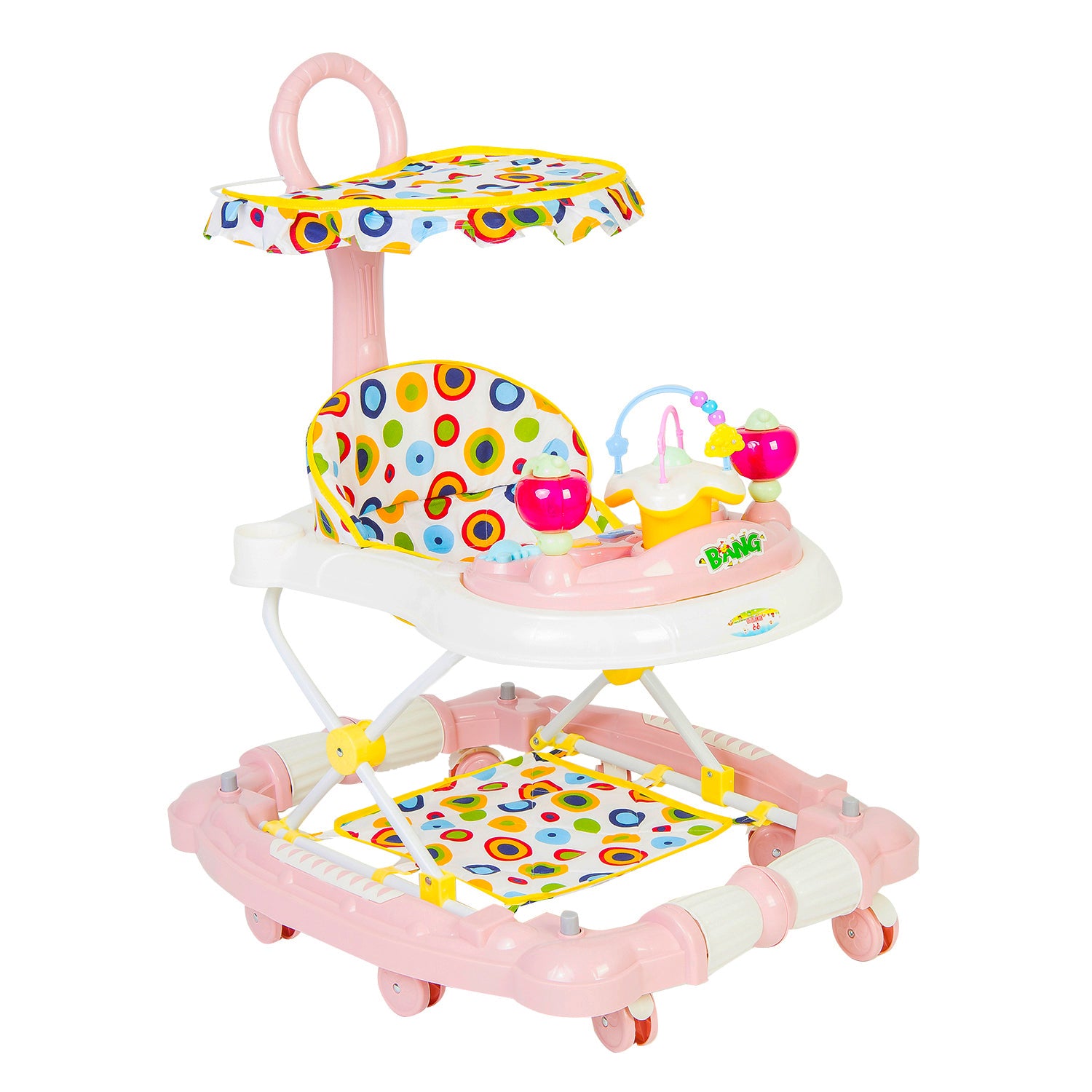 Polka Dot Baby Pink 2 in 1 Premium Walker Cum Rocker - Baby Moo