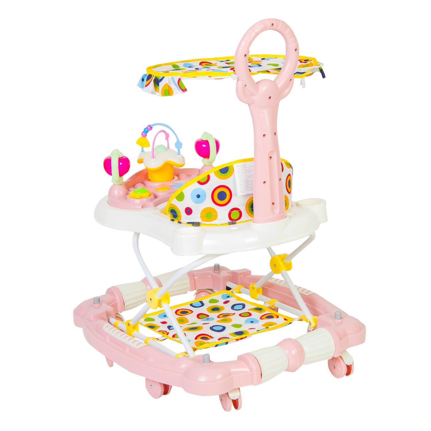 Polka Dot Baby Pink 2 in 1 Premium Walker Cum Rocker - Baby Moo