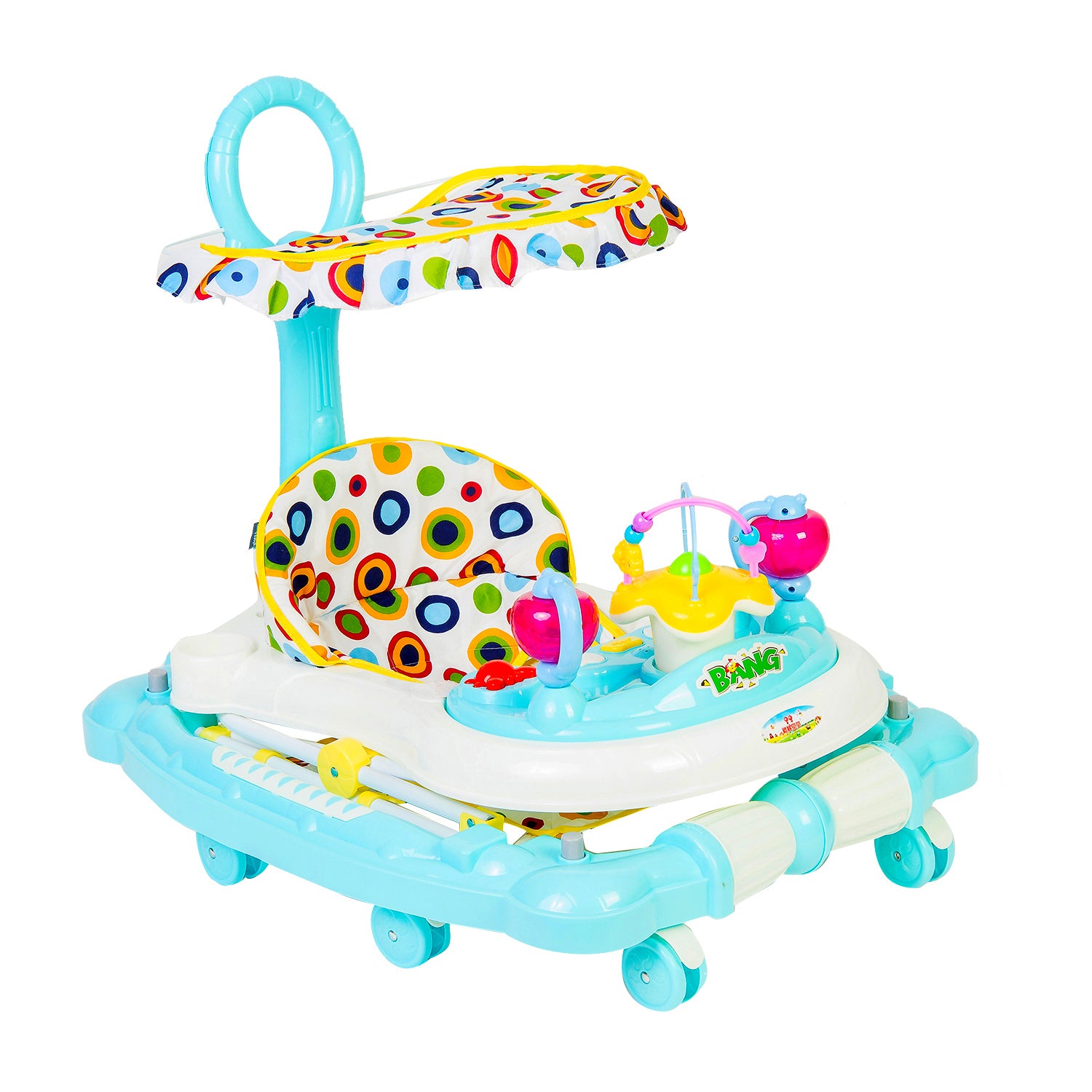 Polka Dot Turquoise 2 in 1 Premium Walker Cum Rocker With Sunshade