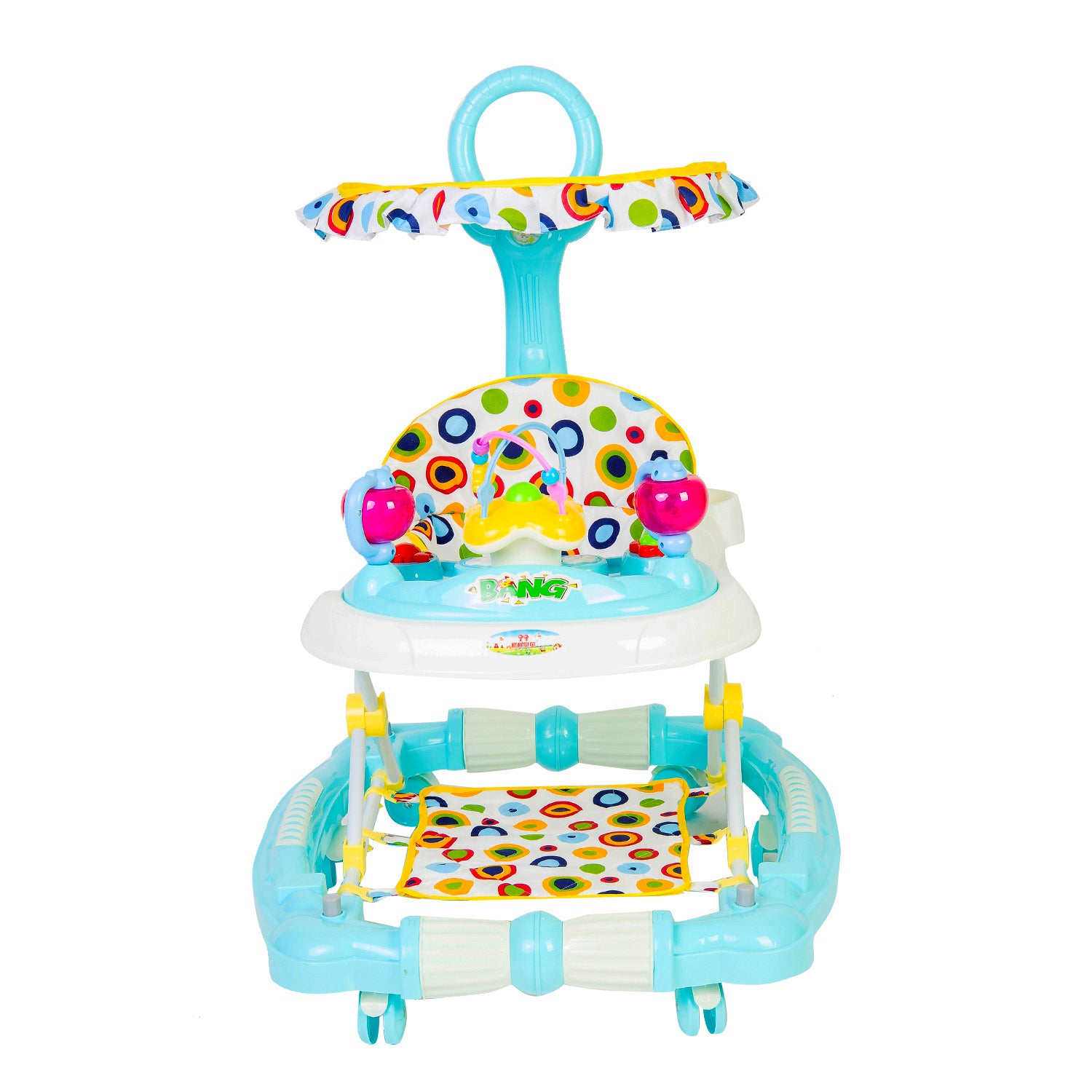 Polka Dot Turquoise 2 in 1 Premium Walker Cum Rocker With Sunshade - Baby Moo