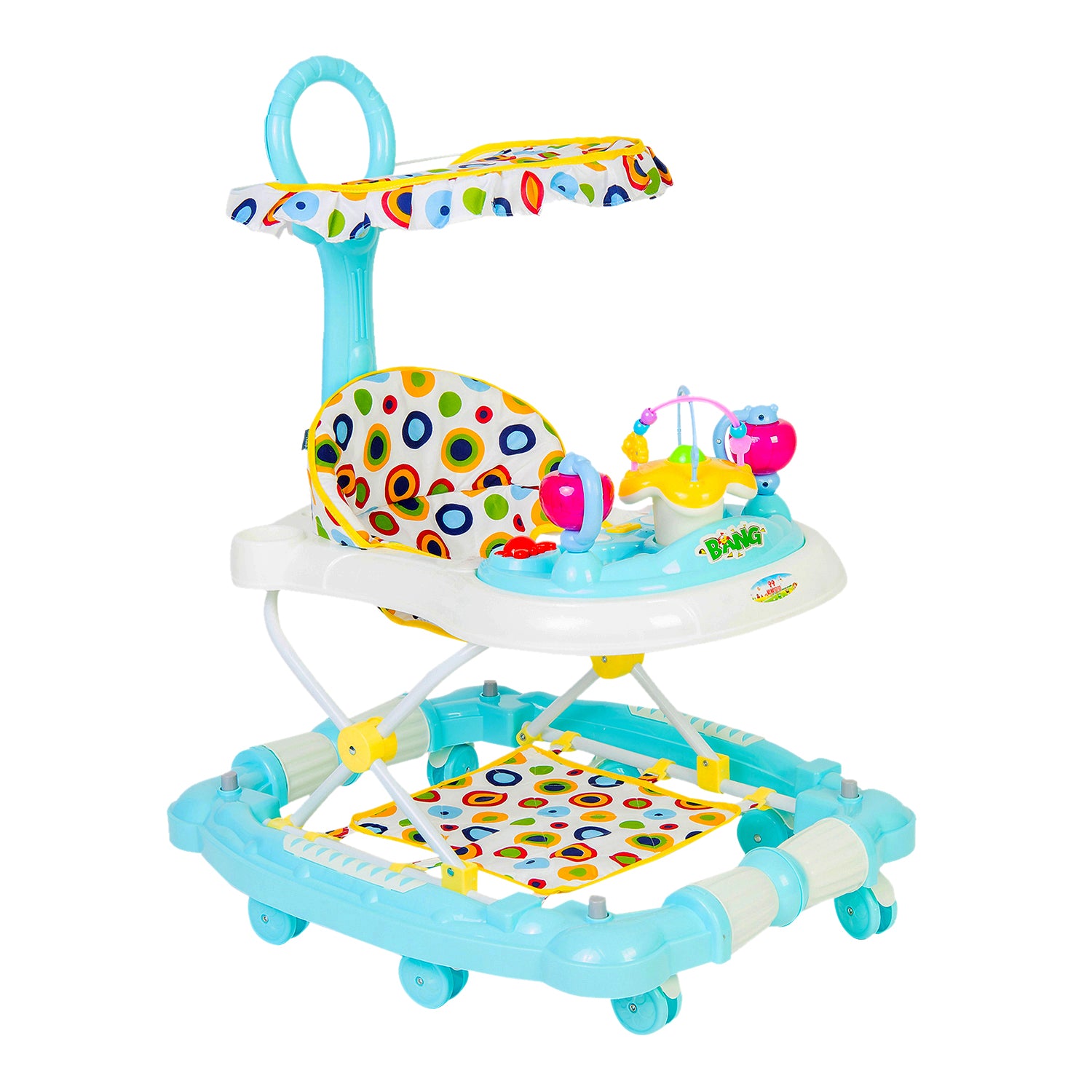 Polka Dot Turquoise 2 in 1 Premium Walker Cum Rocker With Sunshade