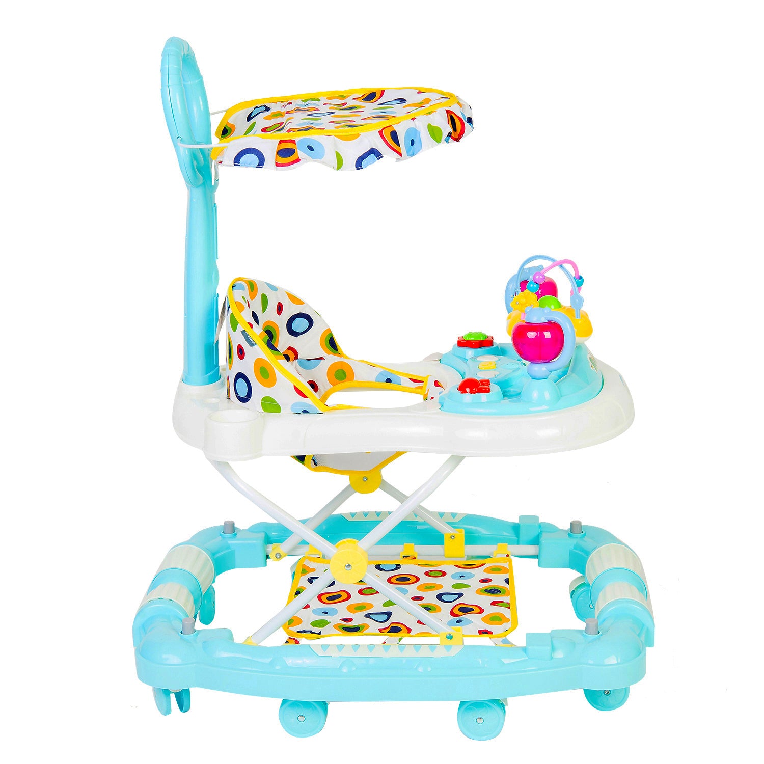 Polka Dot Turquoise 2 in 1 Premium Walker Cum Rocker With Sunshade