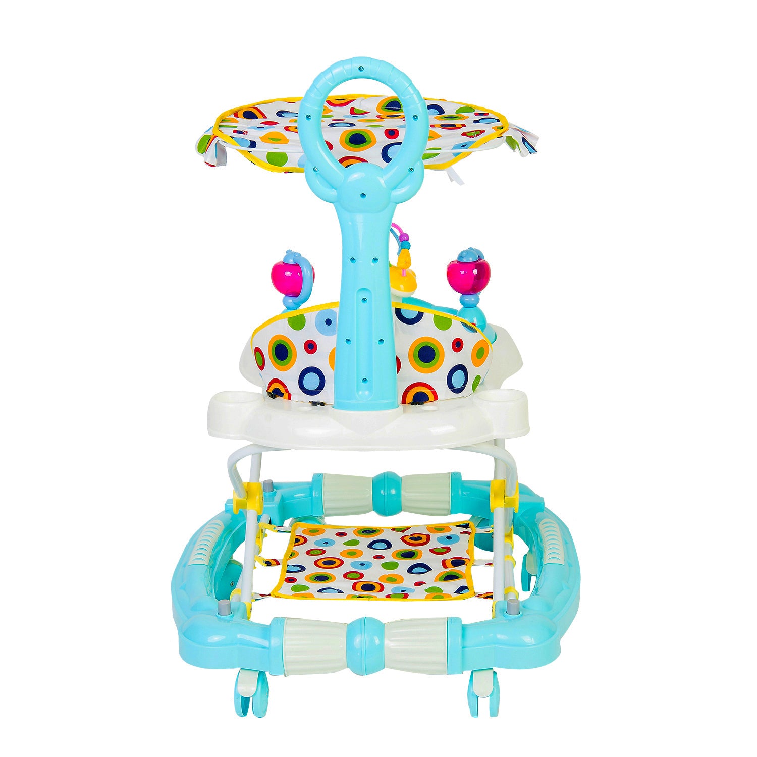 Polka Dot Turquoise 2 in 1 Premium Walker Cum Rocker With Sunshade