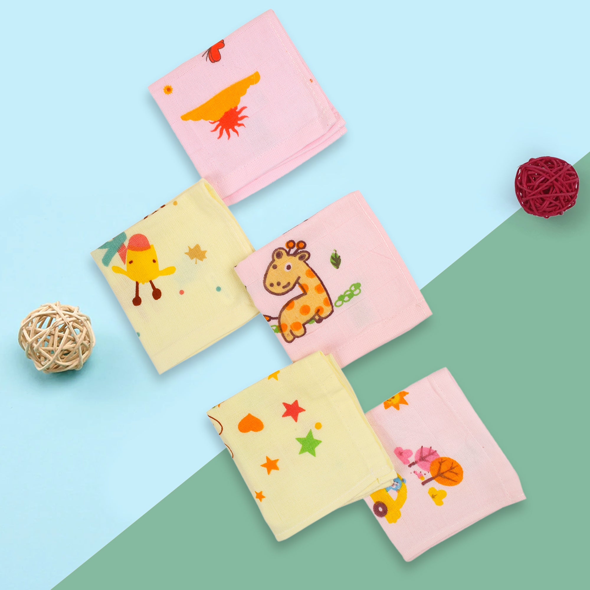 I Love Animals Multicolour 5 Pk Wash Cloths - Baby Moo