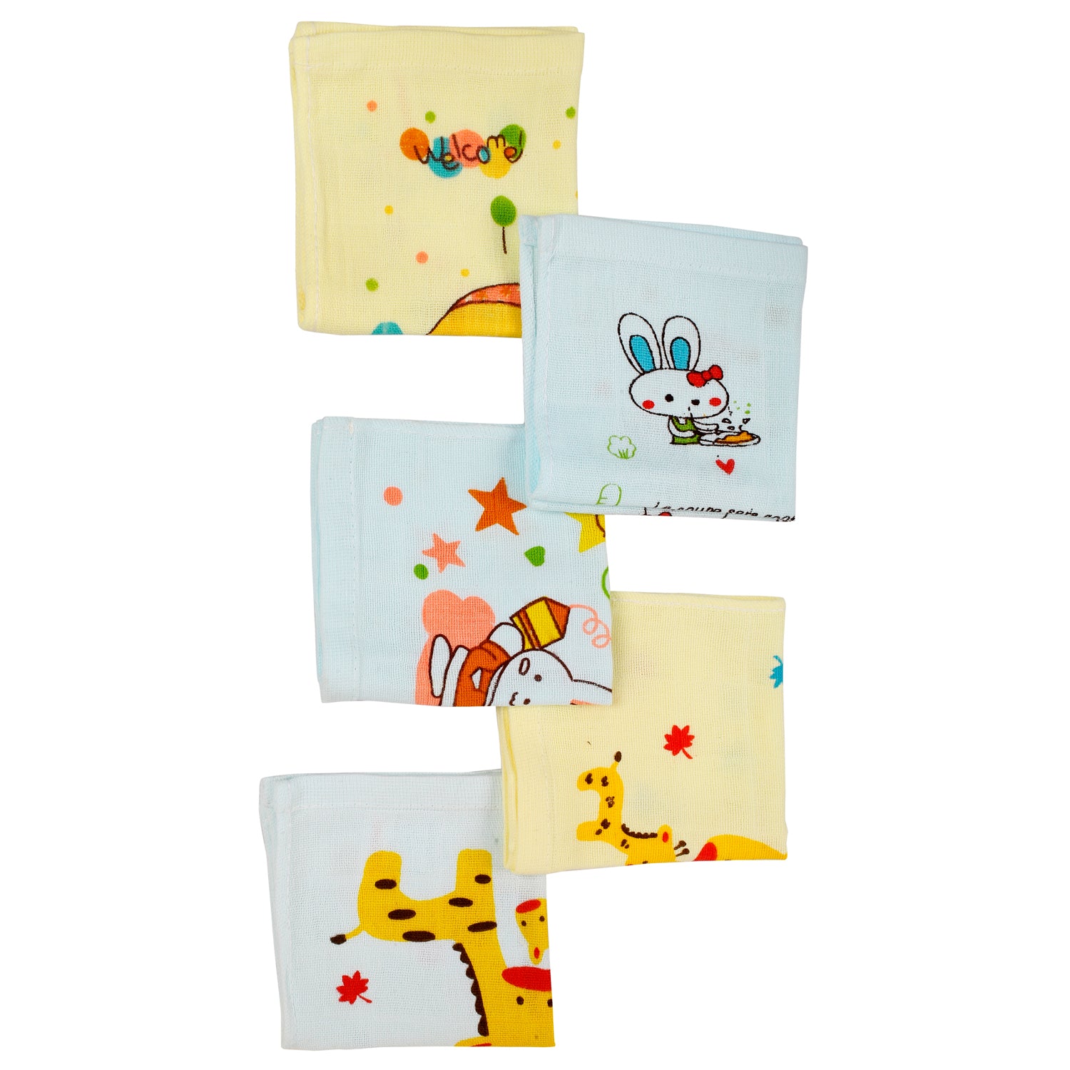 Bunny And Giraffe Multicolour 5 Pk Wash Cloths