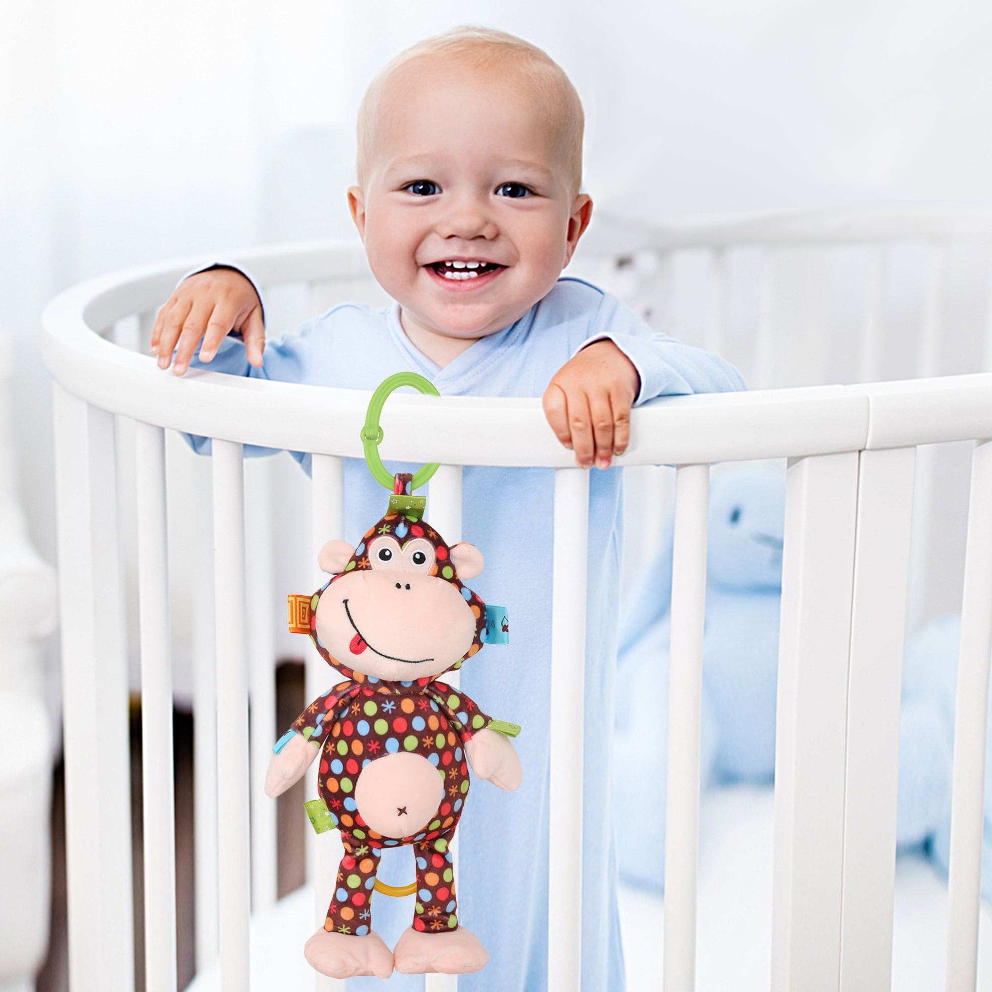 Polka Dotted Monkey Multicolour Hanging Pulling Toy - Baby Moo