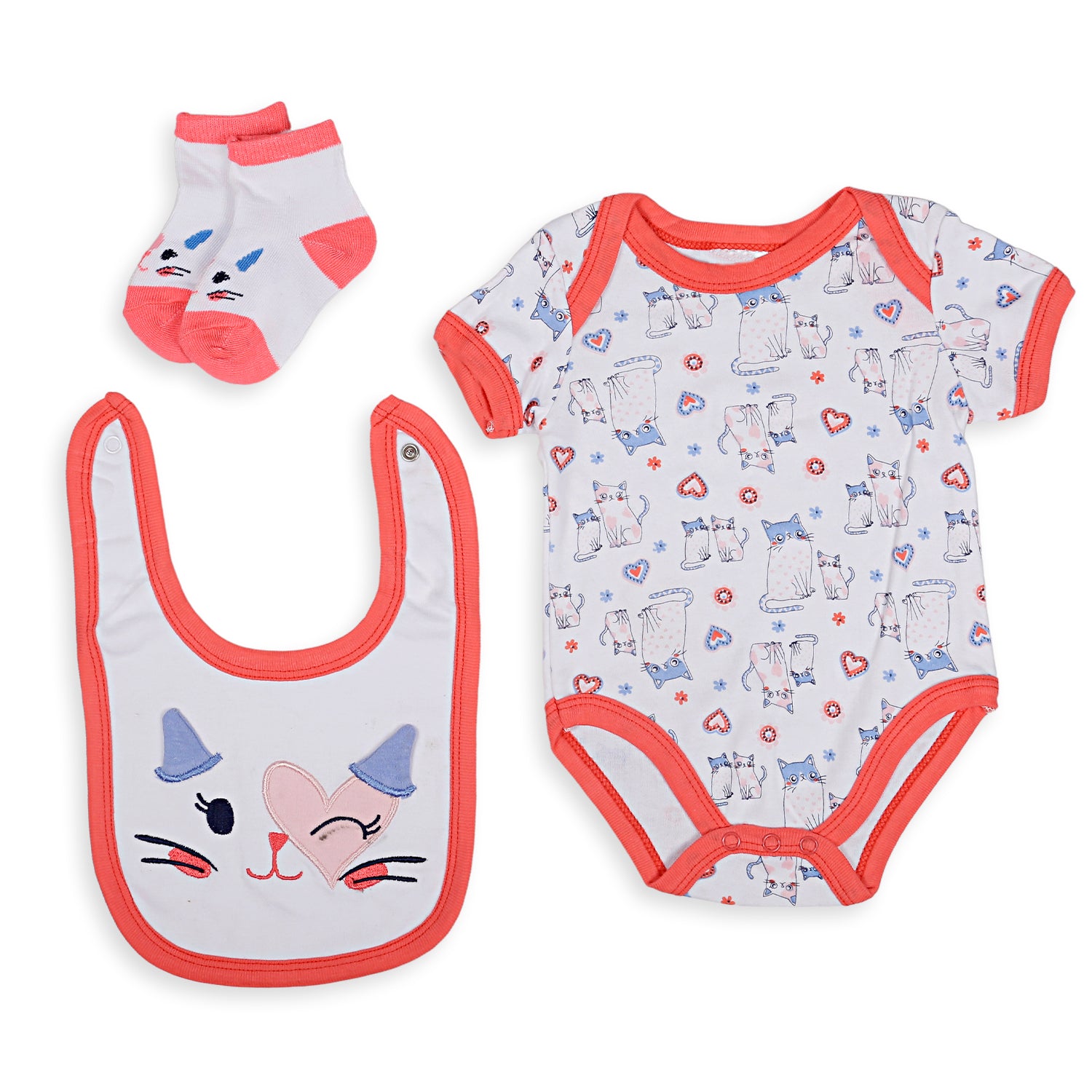 Gift Set Of 5 Bib Body Suits Pant And Socks Cat Multicolour - Baby Moo