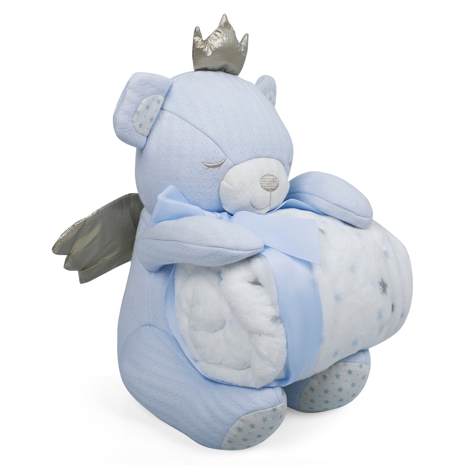 Baby Moo Royal Bear Cozy Plush Toy Blanket - Blue - Baby Moo