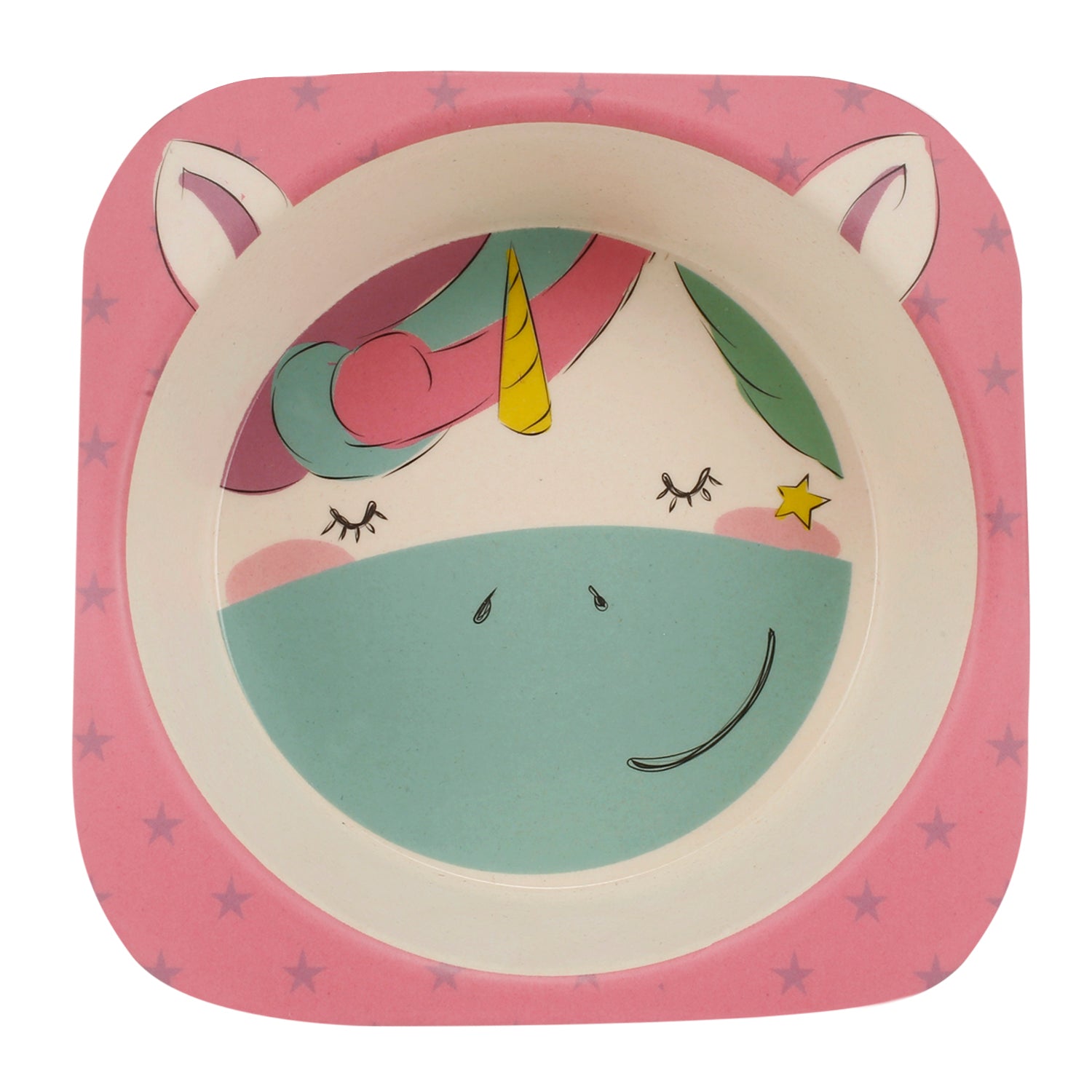 Blushing Unicorn Pink And Green Bamboo Fiber Dinner Set - Baby Moo