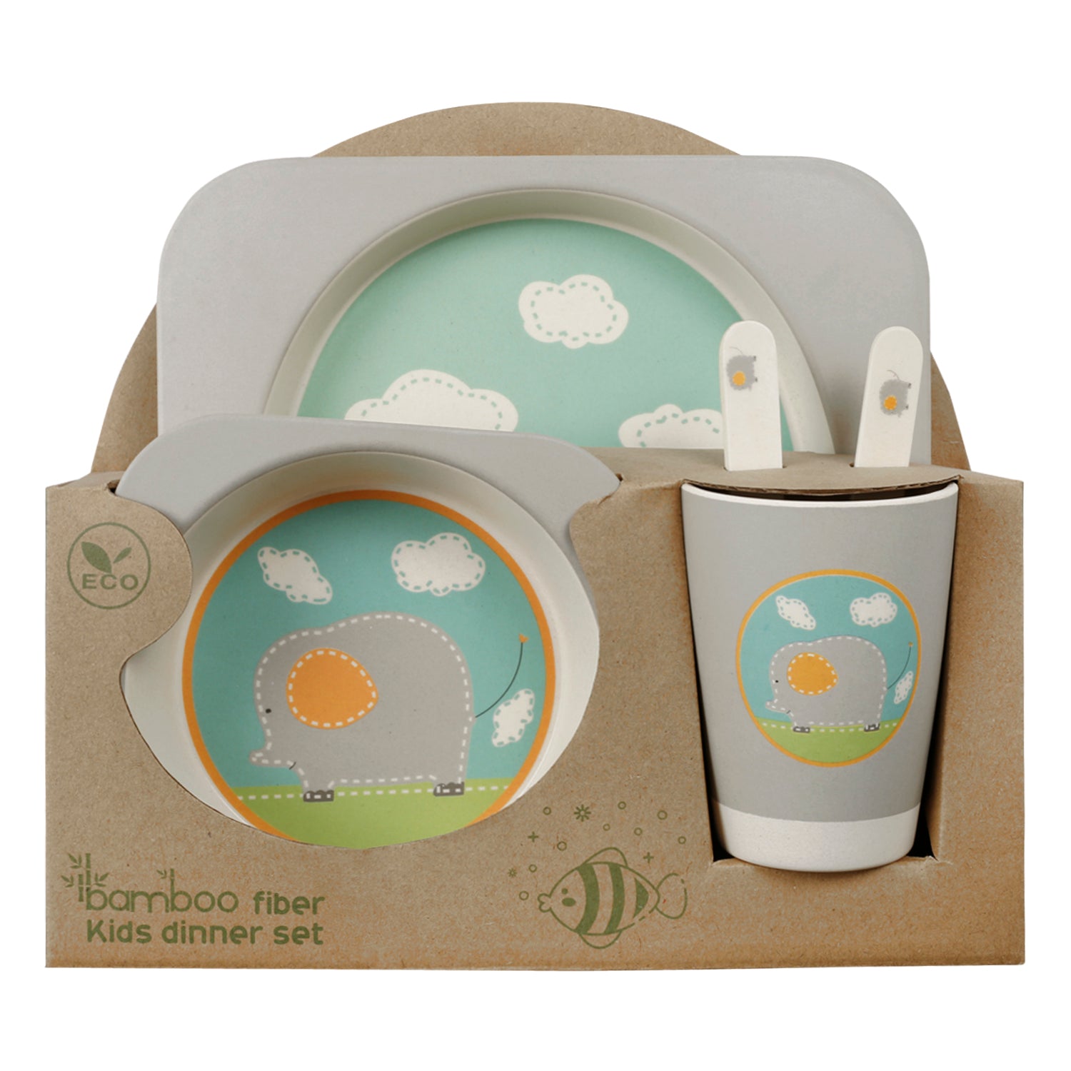 Elephant Grey Bamboo Fiber Dinner Set - Baby Moo