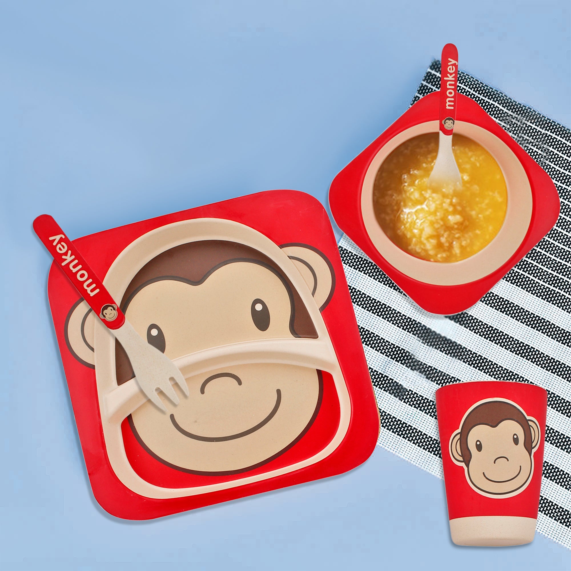 Monkey Red Bamboo Fiber Dinner Set - Baby Moo