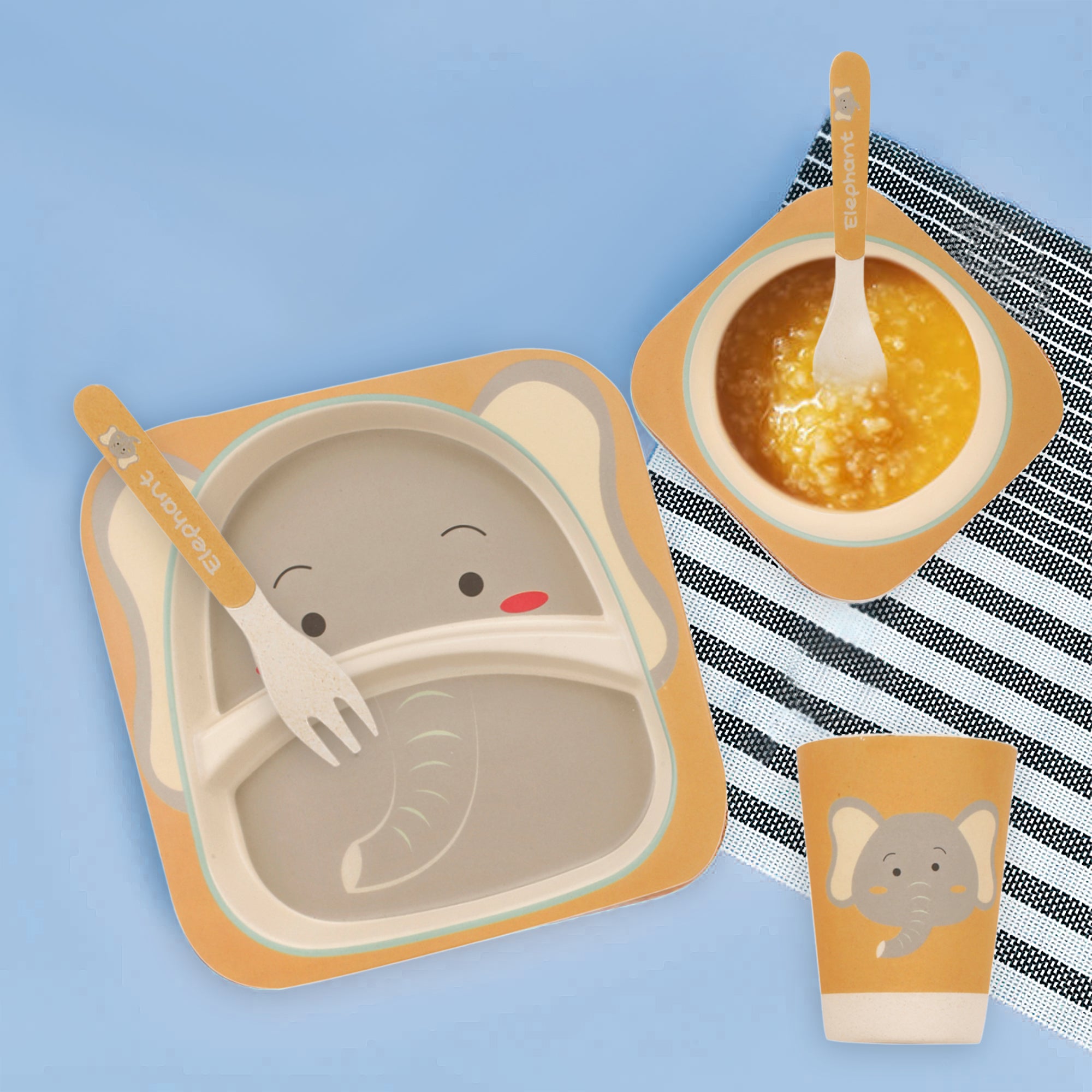 Elephant Beige Bamboo Fiber Dinner Set - Baby Moo