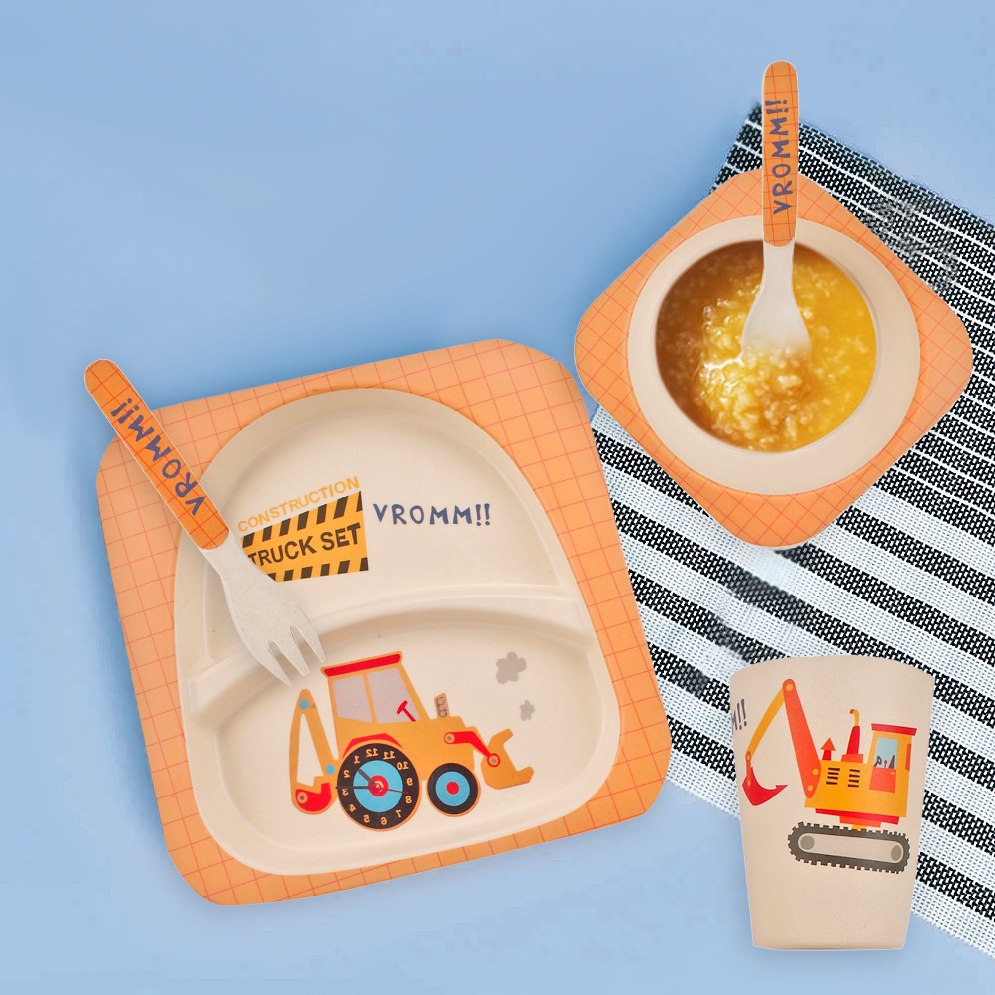 Construction Trucks Yellow Bamboo Fiber Dinner Set - Baby Moo