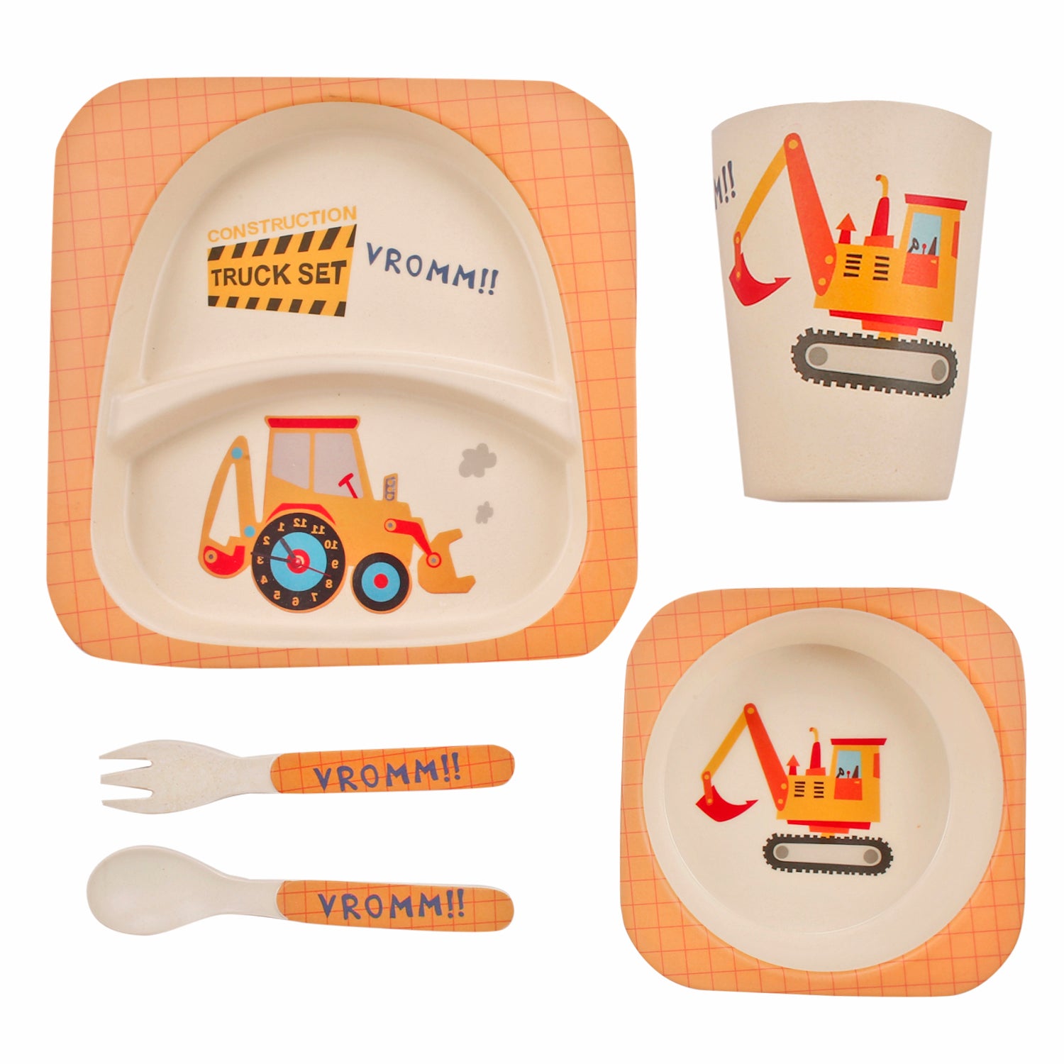 Construction Trucks Yellow Bamboo Fiber Dinner Set - Baby Moo